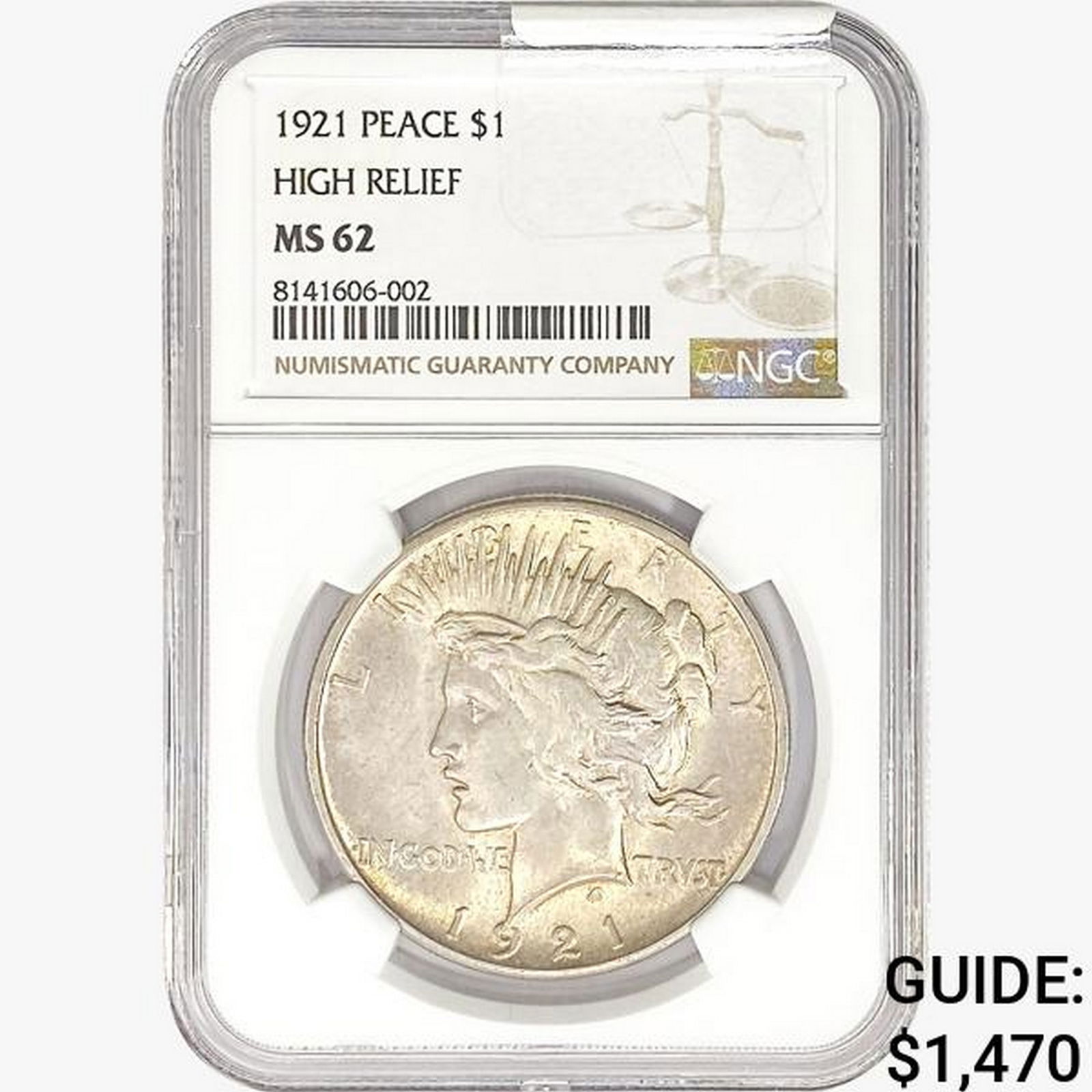 1921 Silver Peace Dollar NGC MS62 HR (1 of 2)