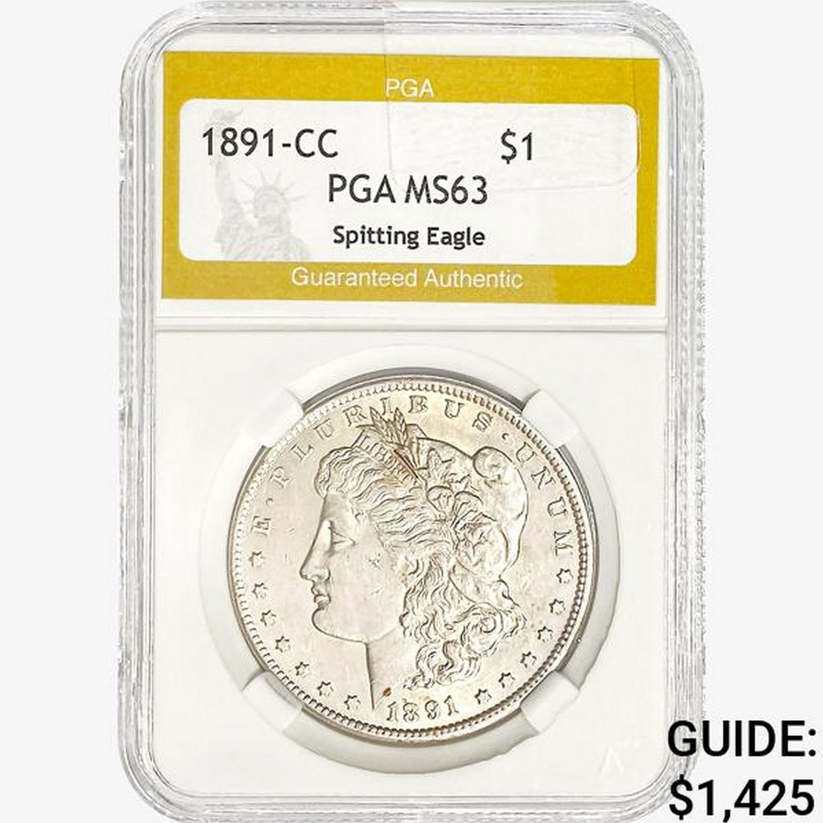 1891-CC Morgan Silver Dollar PGA MS63 Spit. Eagle (1 of 2)