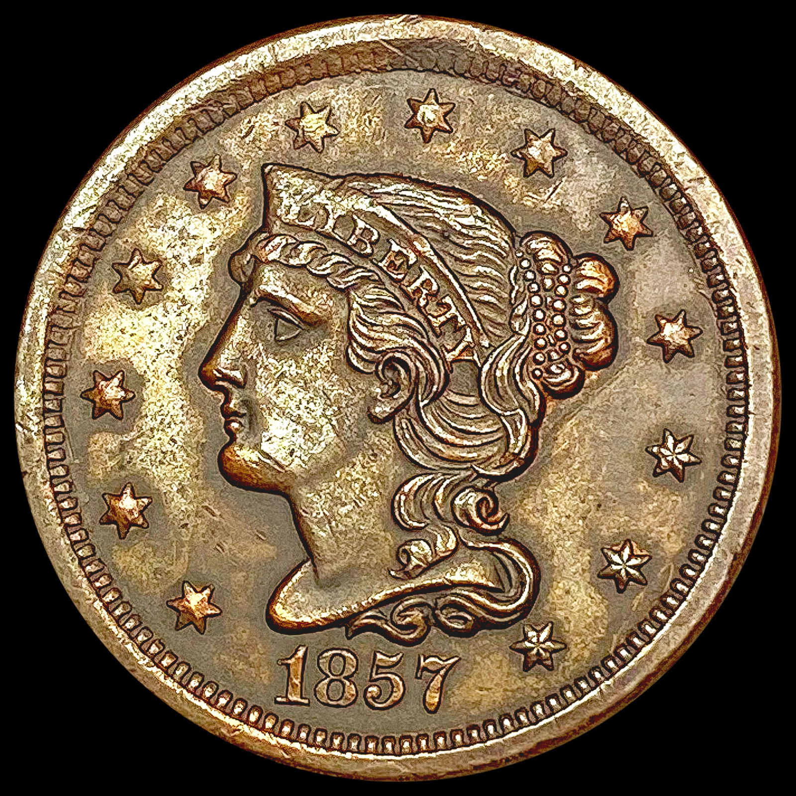 1857 Sm Date Braided Hair Large Cent CLOSELY UNCIR (1 of 2)