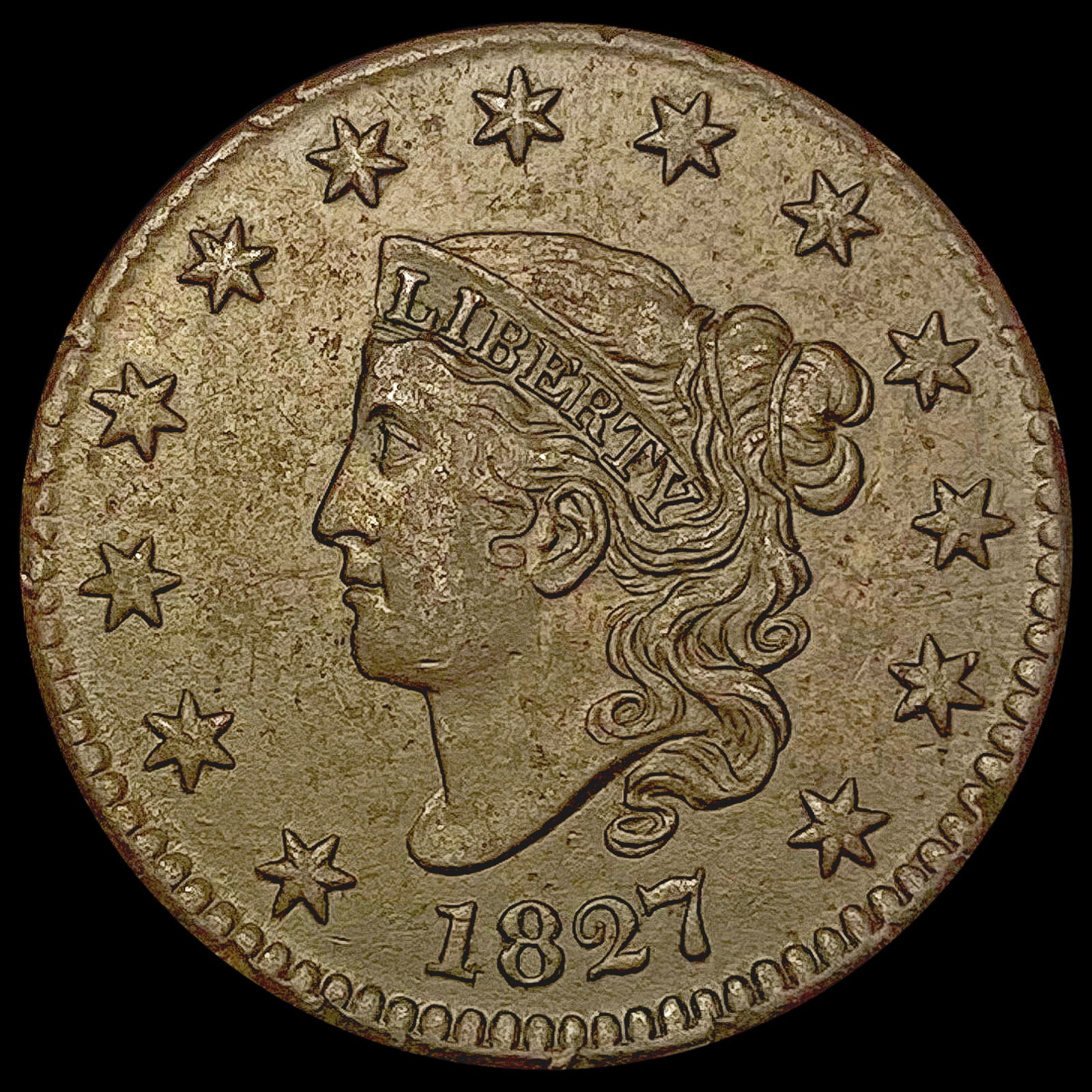1827 Coronet Head Large Cent CLOSELY UNCIRCULATED (1 of 2)
