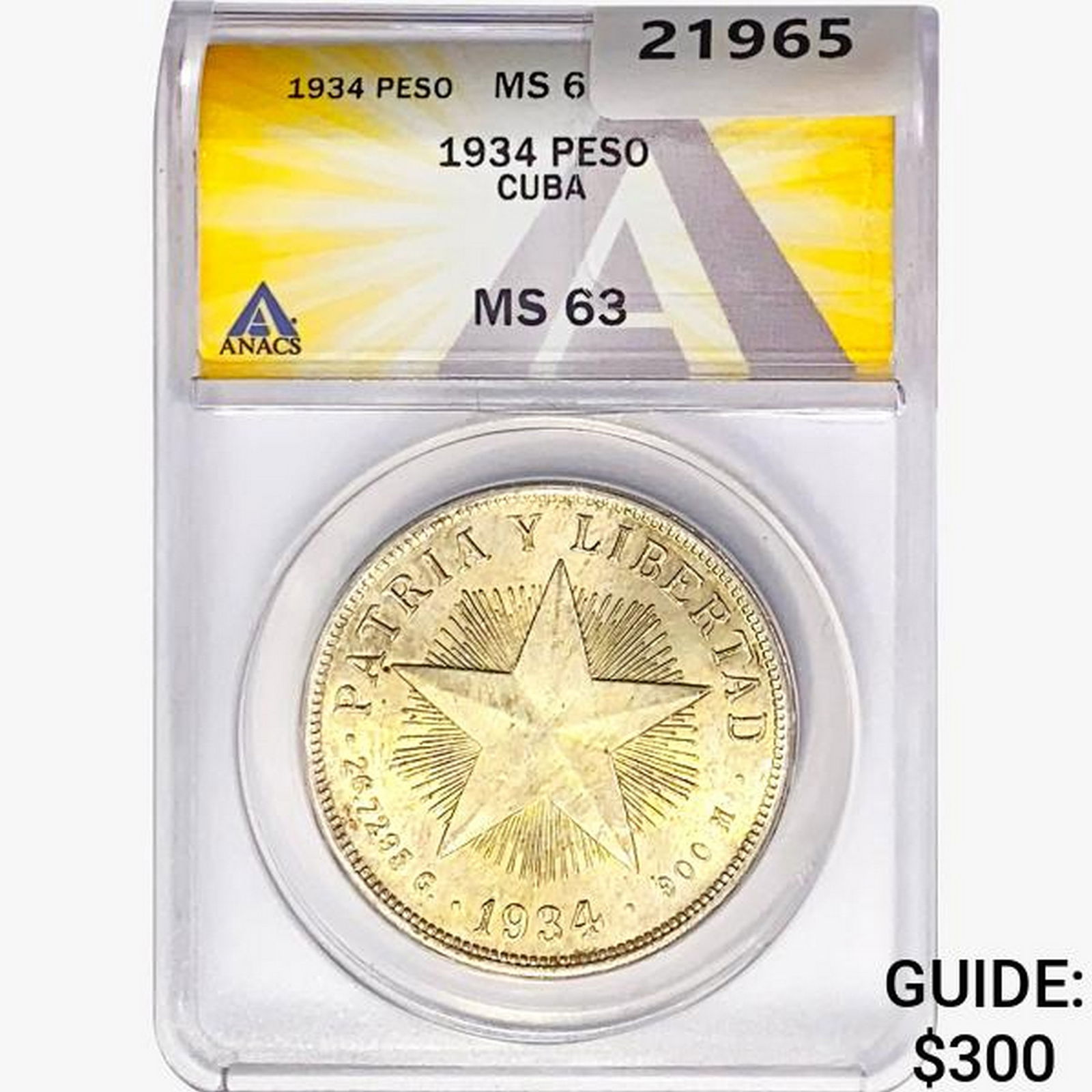 1934 .7734oz. Silver Cuba Peso ANACS MS63 (1 of 2)