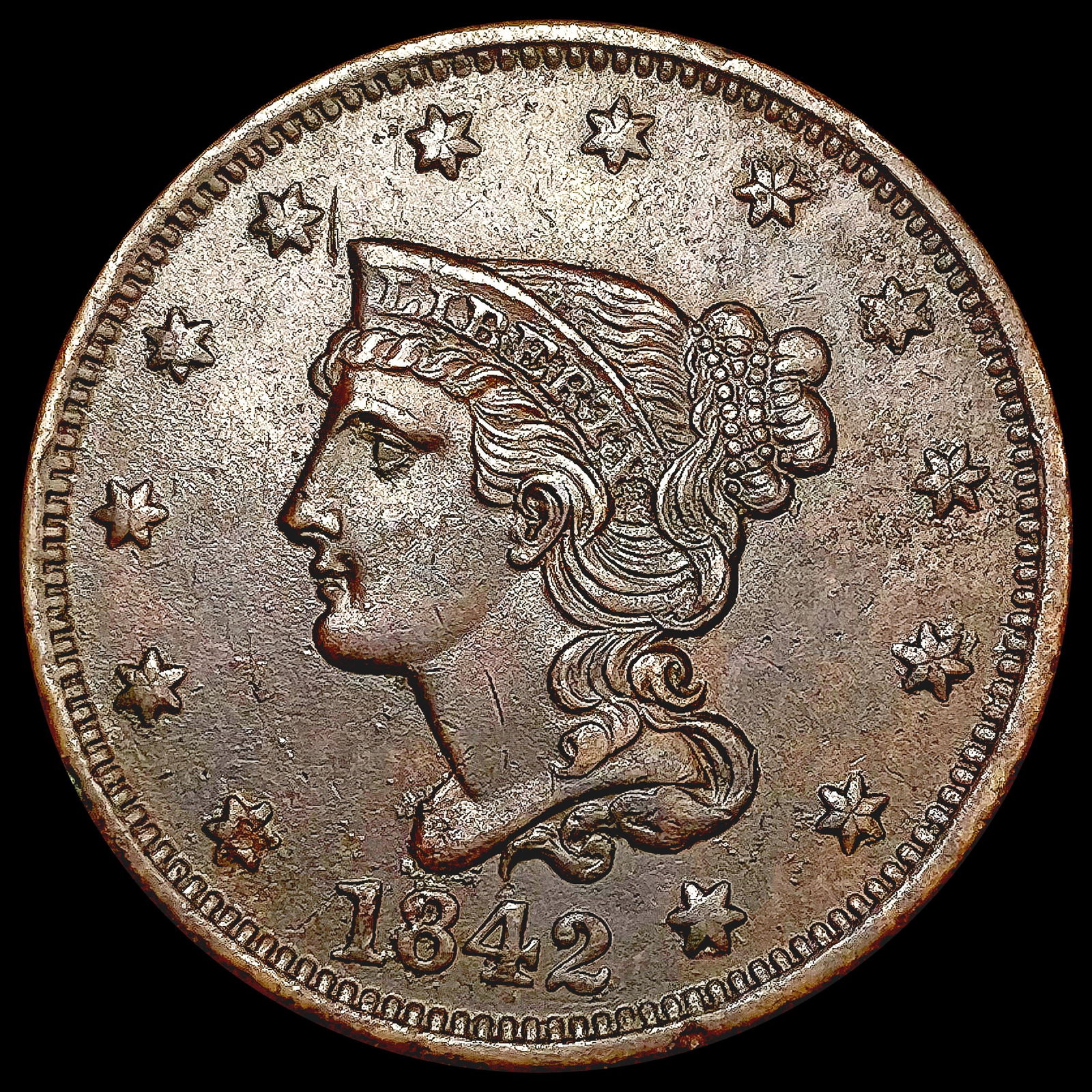 1842 Lg Date Braided Hair Large Cent UNCIRCULATED (1 of 2)