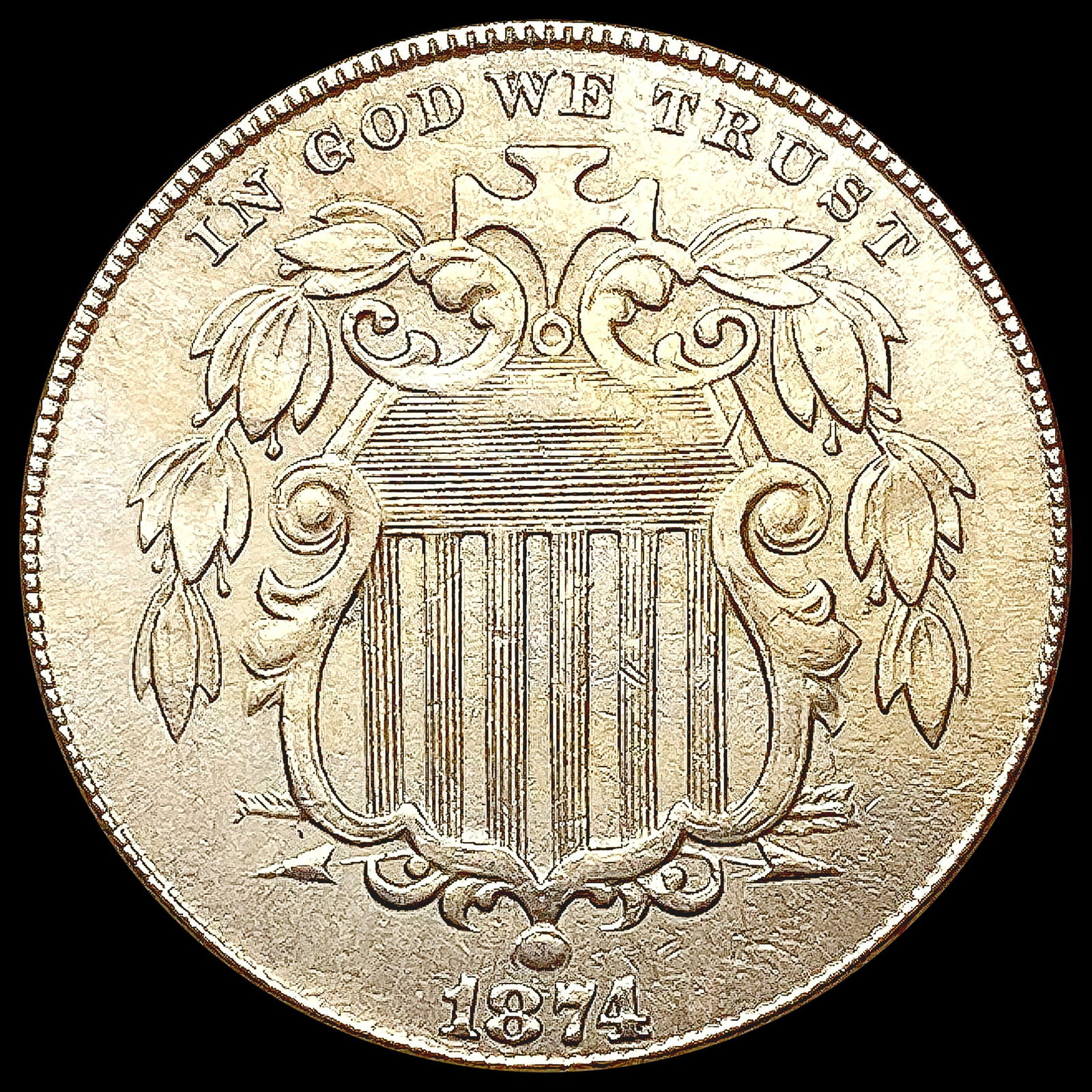 1874 Shield Nickel CLOSELY UNCIRCULATED (1 of 2)
