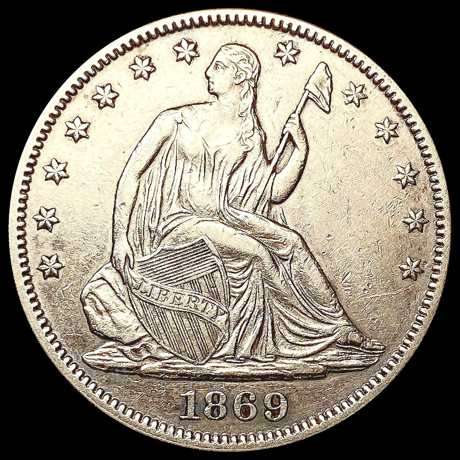 1869 Seated Liberty Half Dollar CLOSELY UNCIRCULAT (1 of 2)