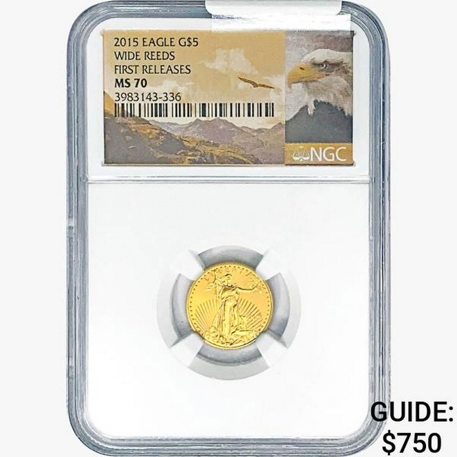 2015 $5 1/10oz. Gold Eagle Wide Reeds NGC MS70 FR (1 of 2)