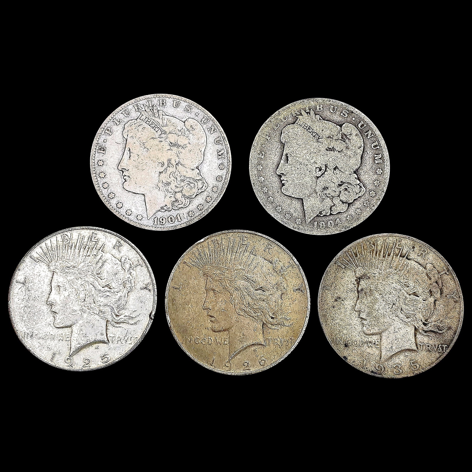 [5] Varied US SILV Dollars [1901-S, 1904-S, 1925-S: [5] Varied US SILV Dollars [1901-S, 1904-S, 1925-S