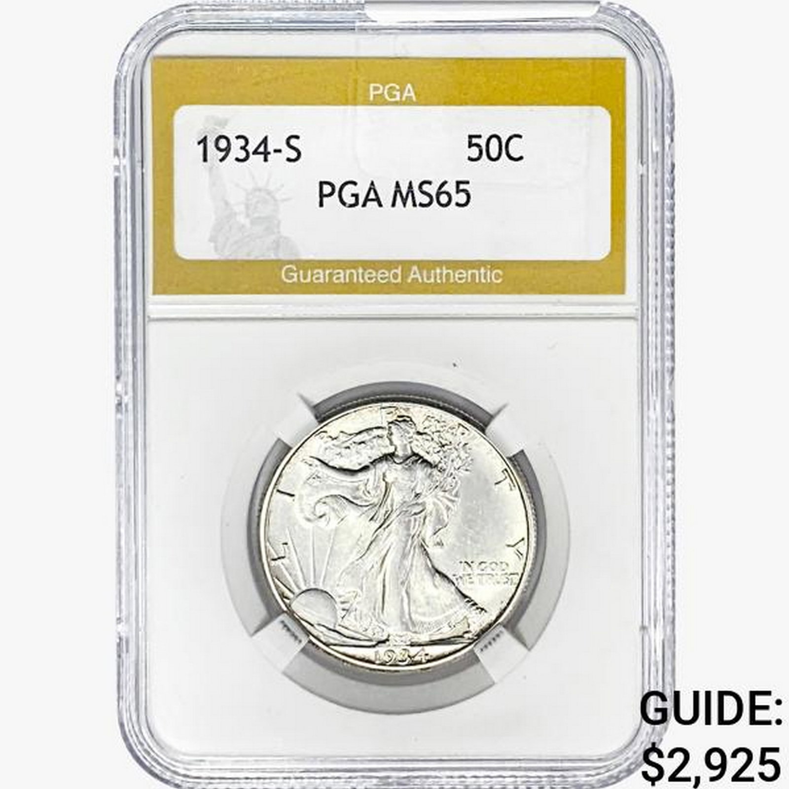 1934-S Walking Liberty Half Dollar PGA MS65: 1934-S Walking Liberty Half Dollar PGA MS65