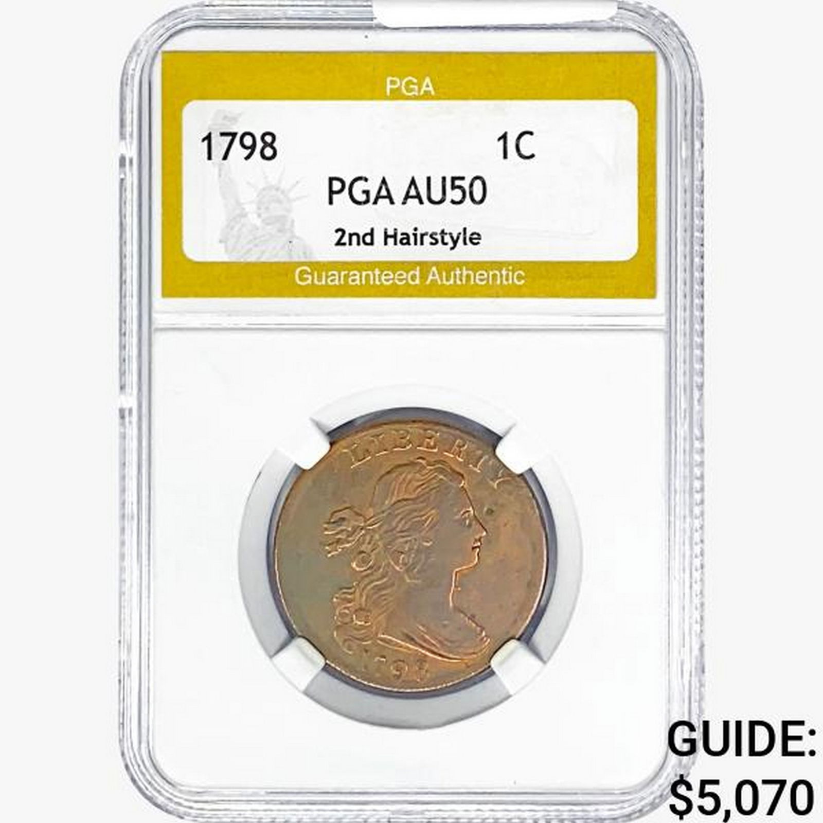 1798 Draped Bust Large Cent PGA AU50 2nd Hairstyle (1 of 2)