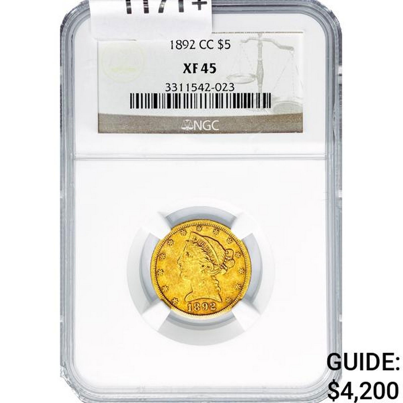 1892-CC $5 Gold Half Eagle NGC XF45 (1 of 2)