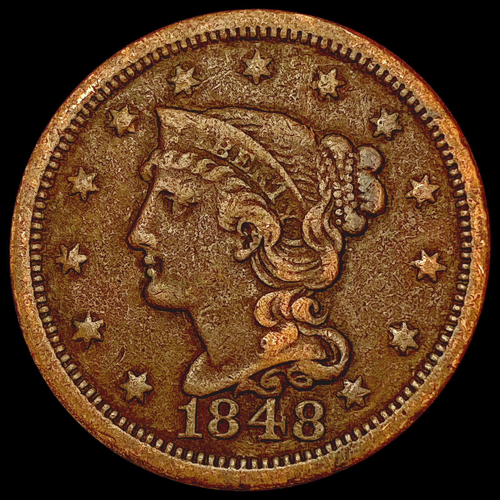 1848 Braided Hair Cent LIGHTLY CIRCULATED (1 of 2)