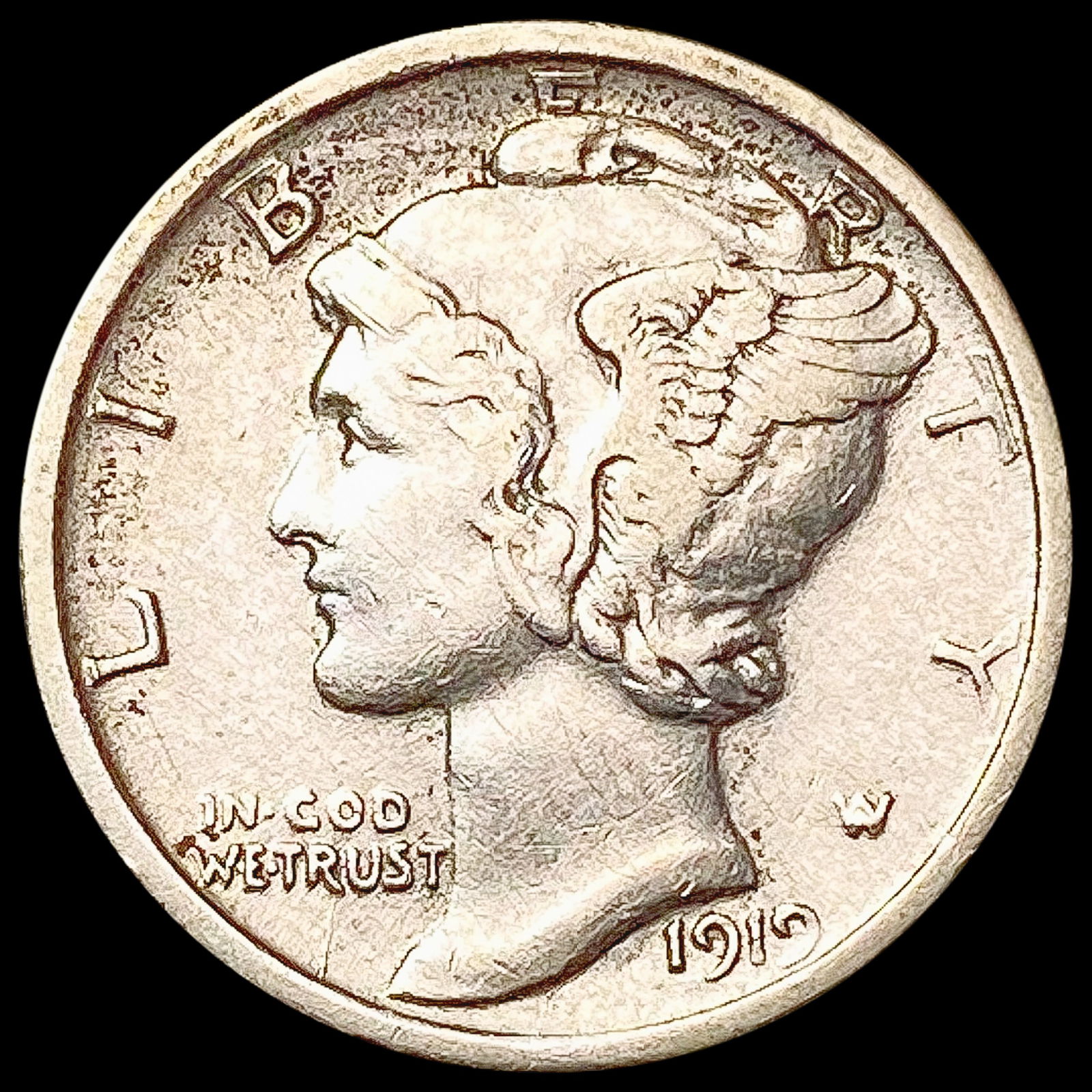 1919-D Mercury Dime NEARLY UNCIRCULATED (1 of 2)