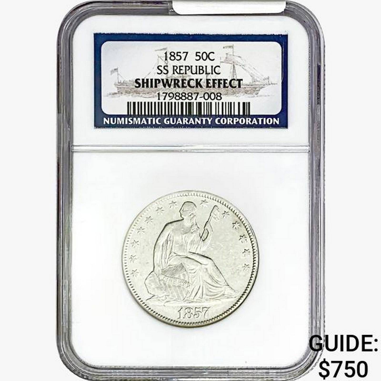 1857 Seated Lib. 50C NGC Shipwreck Effect SS REP. (1 of 2)