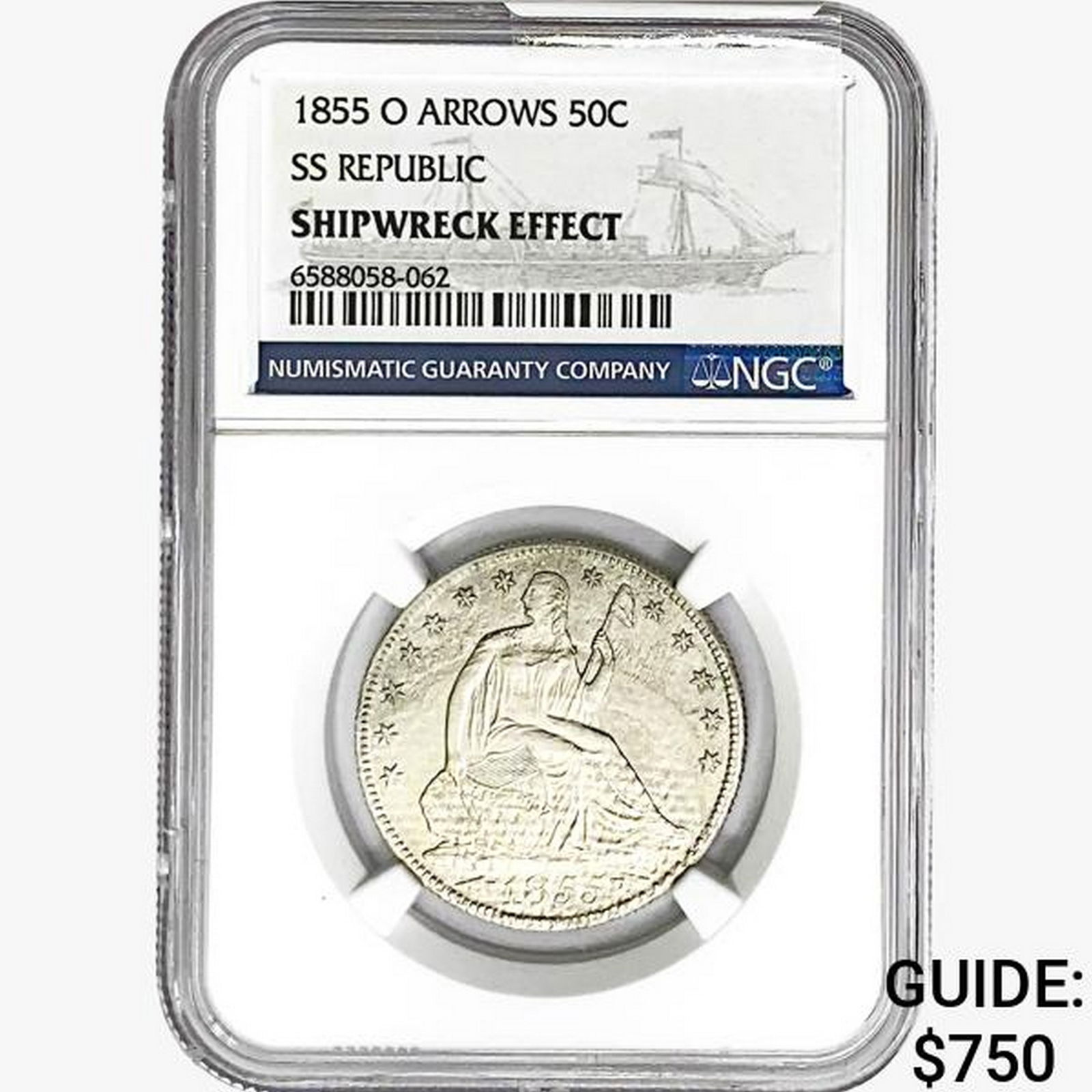 1855-O Seated Lib. 50C NGC Shipwreck Effect SS REP: 1855-O Seated Lib. 50C NGC Shipwreck Effect SS REP