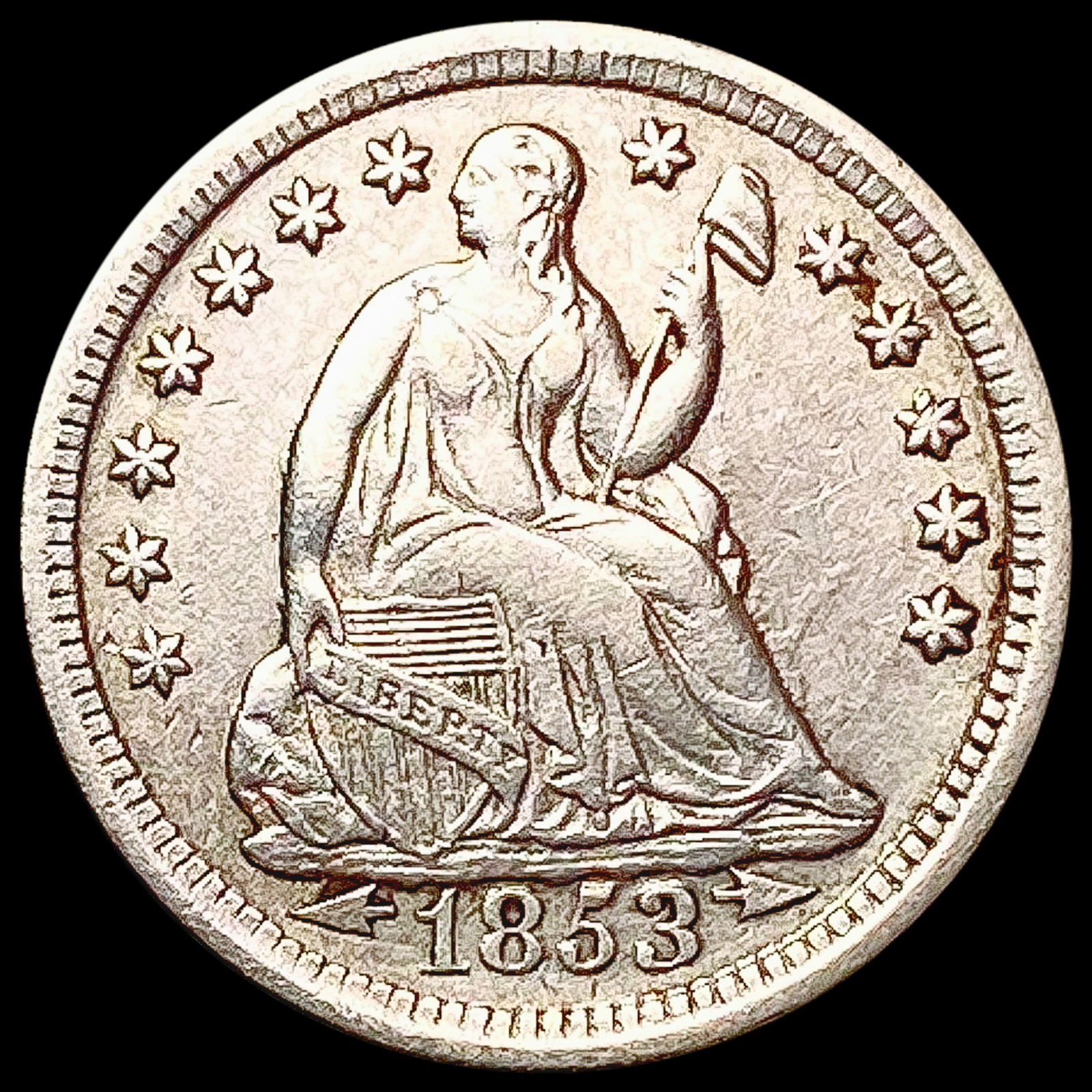 1853 Seated Liberty Half Dime CLOSELY UNCIRCULATED (1 of 2)