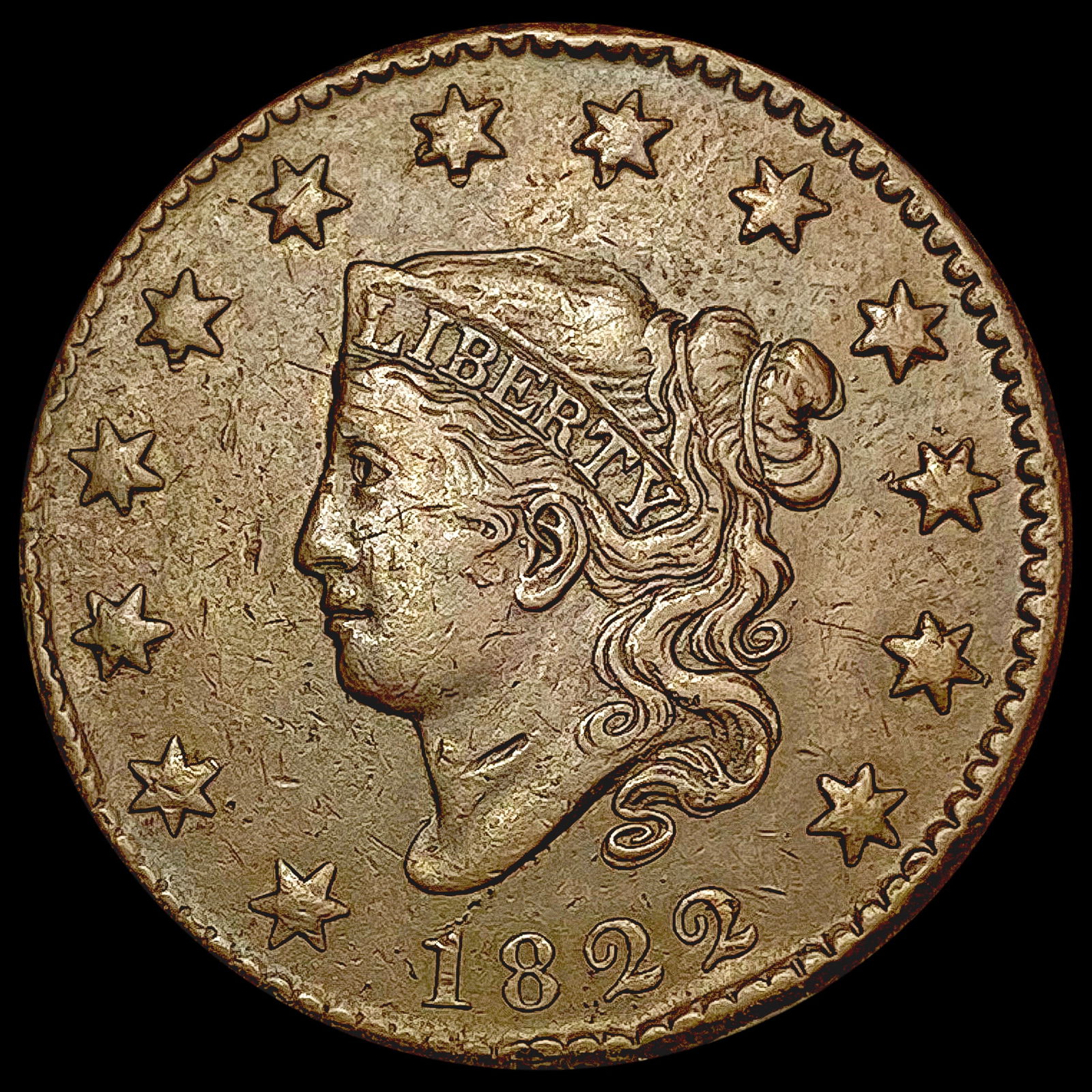 1822 Coronet Head Cent LIGHTLY CIRCULATED (1 of 2)