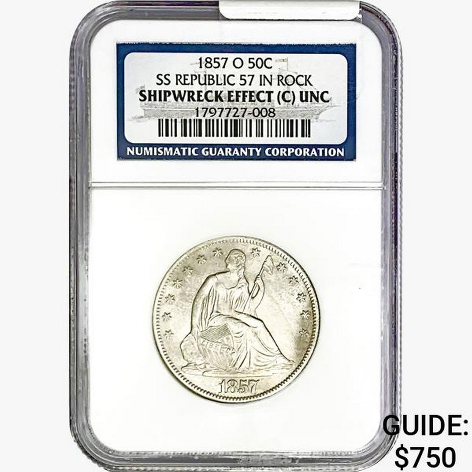 1857-O Seated Lib. 50C NGC Shipwreck Effect (C)UNC (1 of 2)