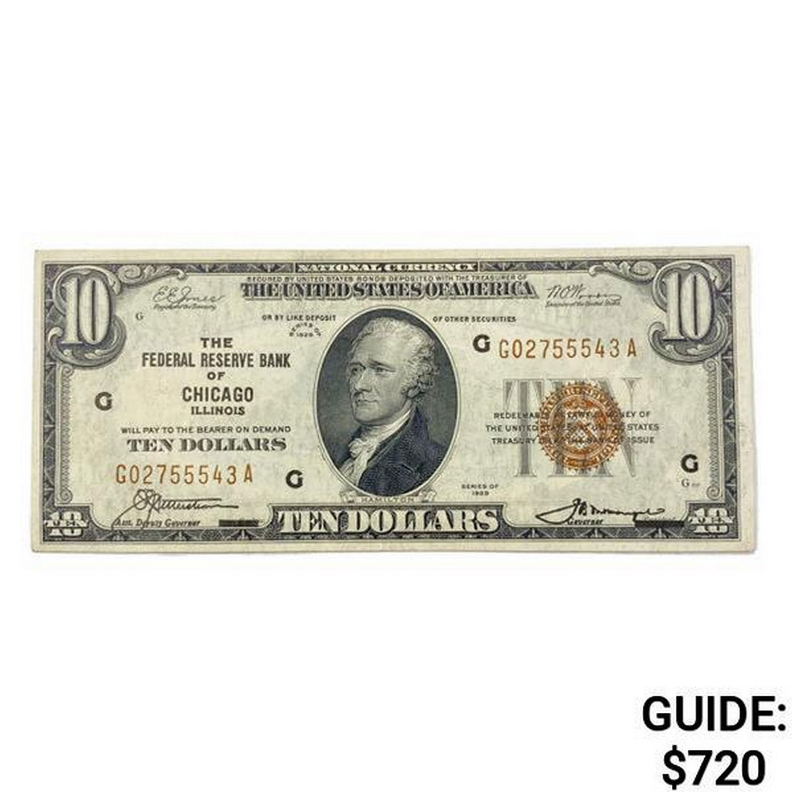 1929 G $10 US Chicago Bank, IL Fed Res Note (1 of 2)