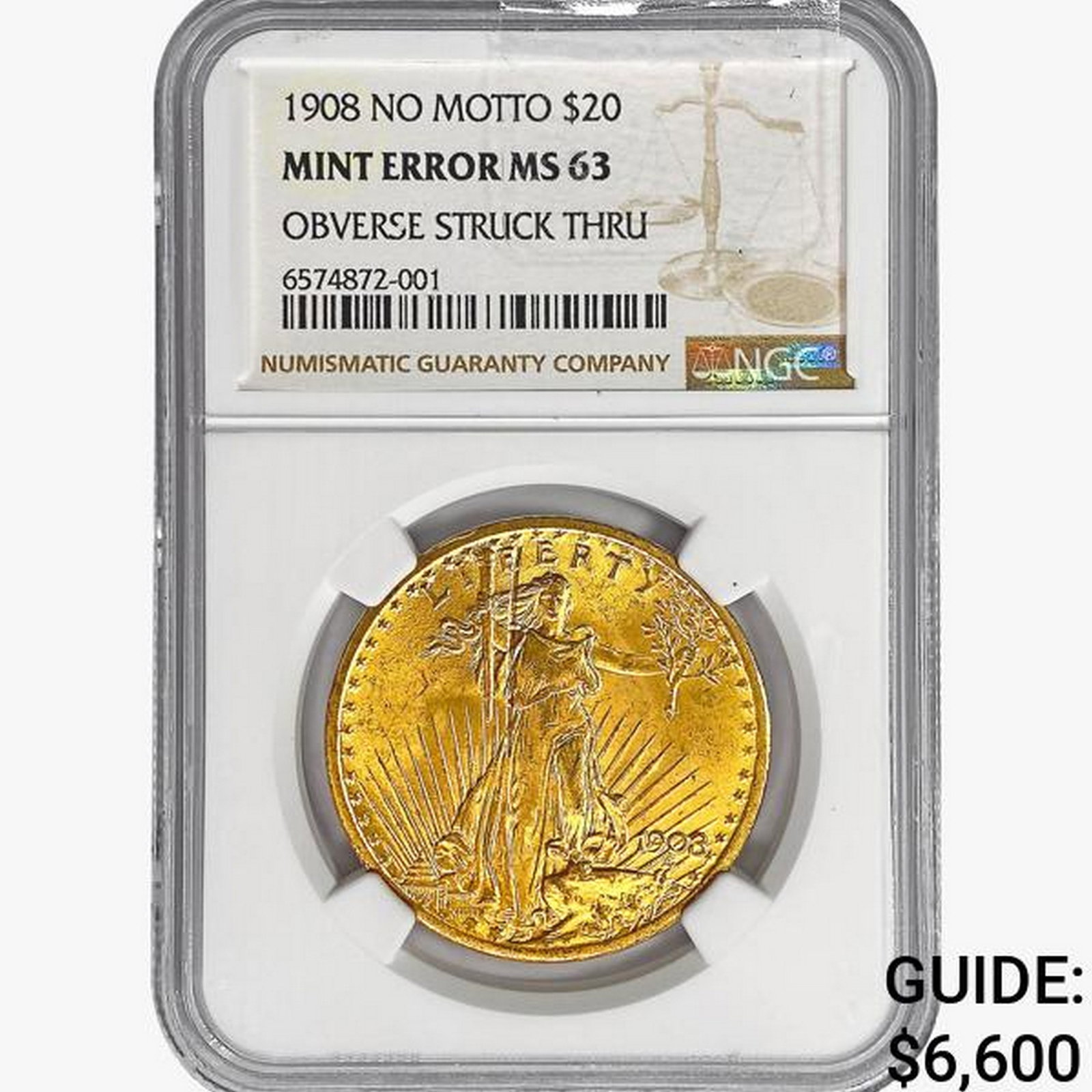 1908 $20 Gold Double Eagle NGC MS63 OBV Struck Thr (1 of 2)