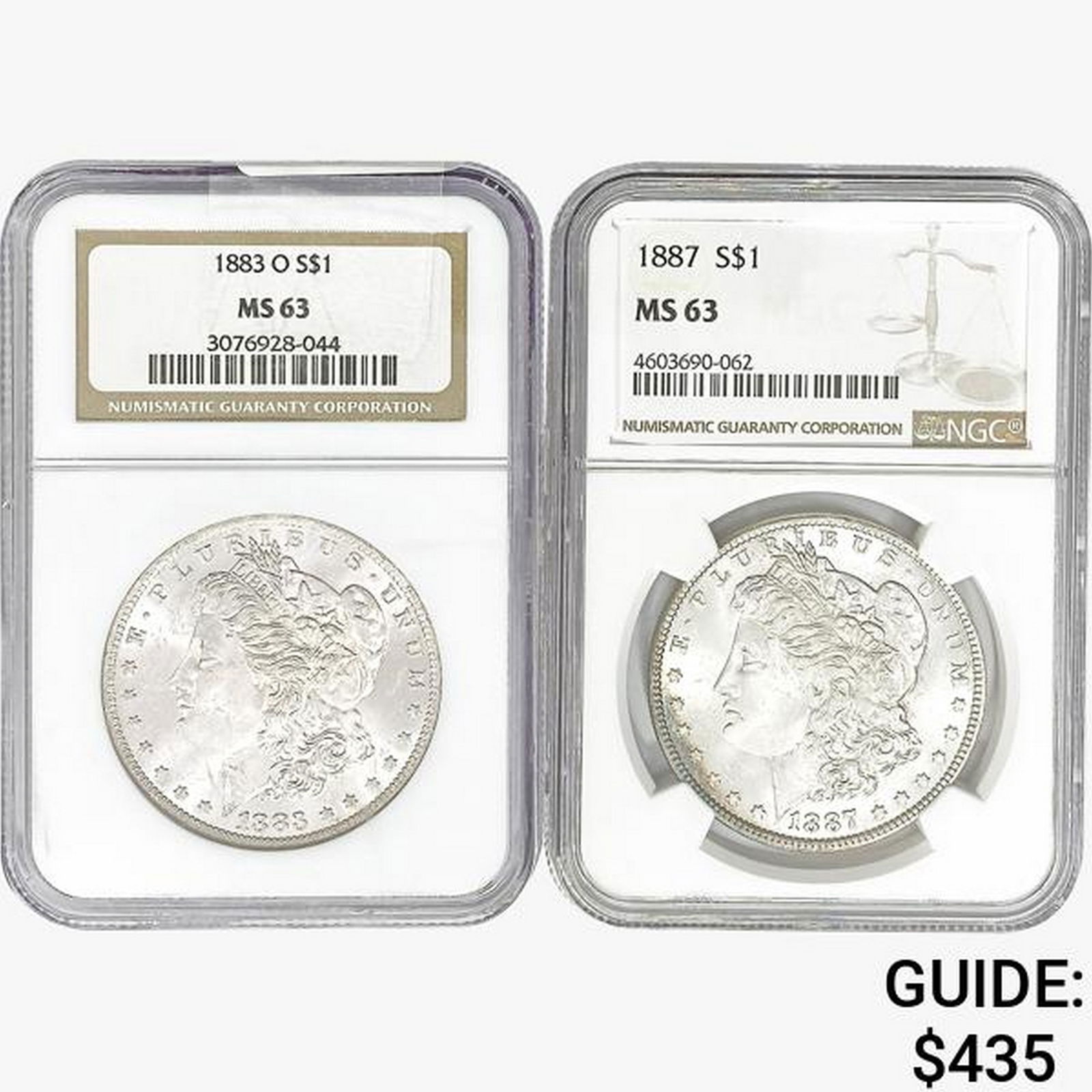 [2] Morgan Silver Dollars NGC MS63 [1883-O, 1887] (1 of 2)