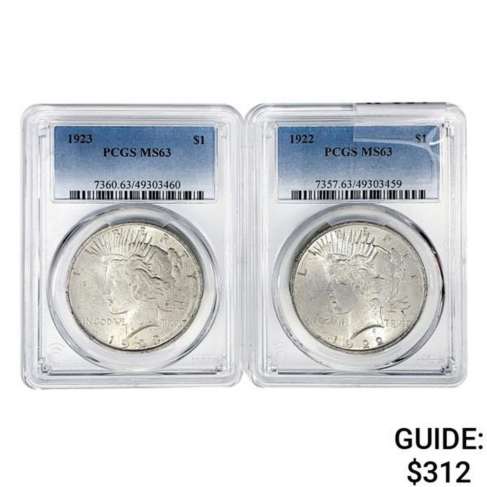 1922-1923 [2] Silver Peace Dollar PCGS MS63 (1 of 2)