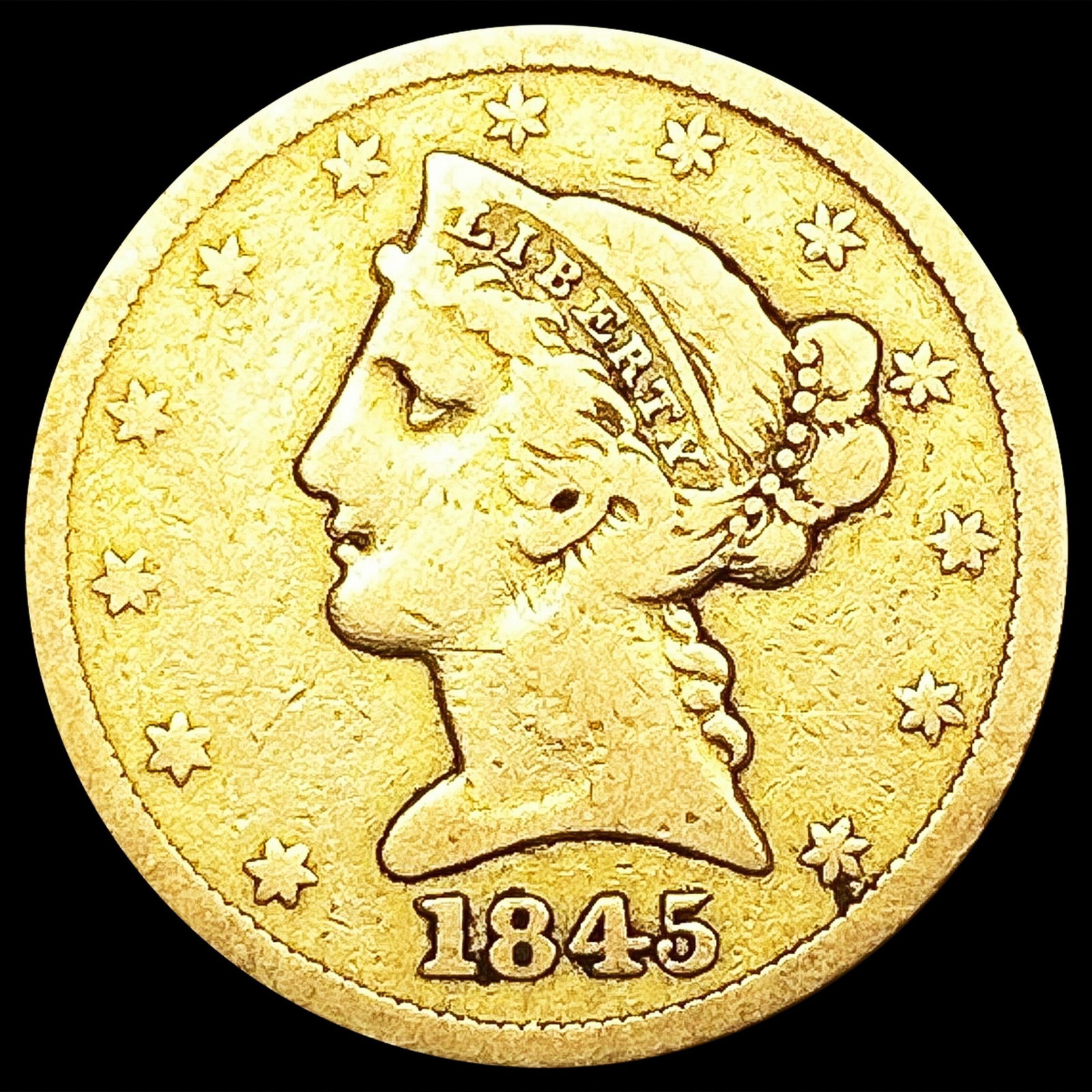 1845 $5 Gold Half Eagle NICELY CIRCULATED (1 of 2)