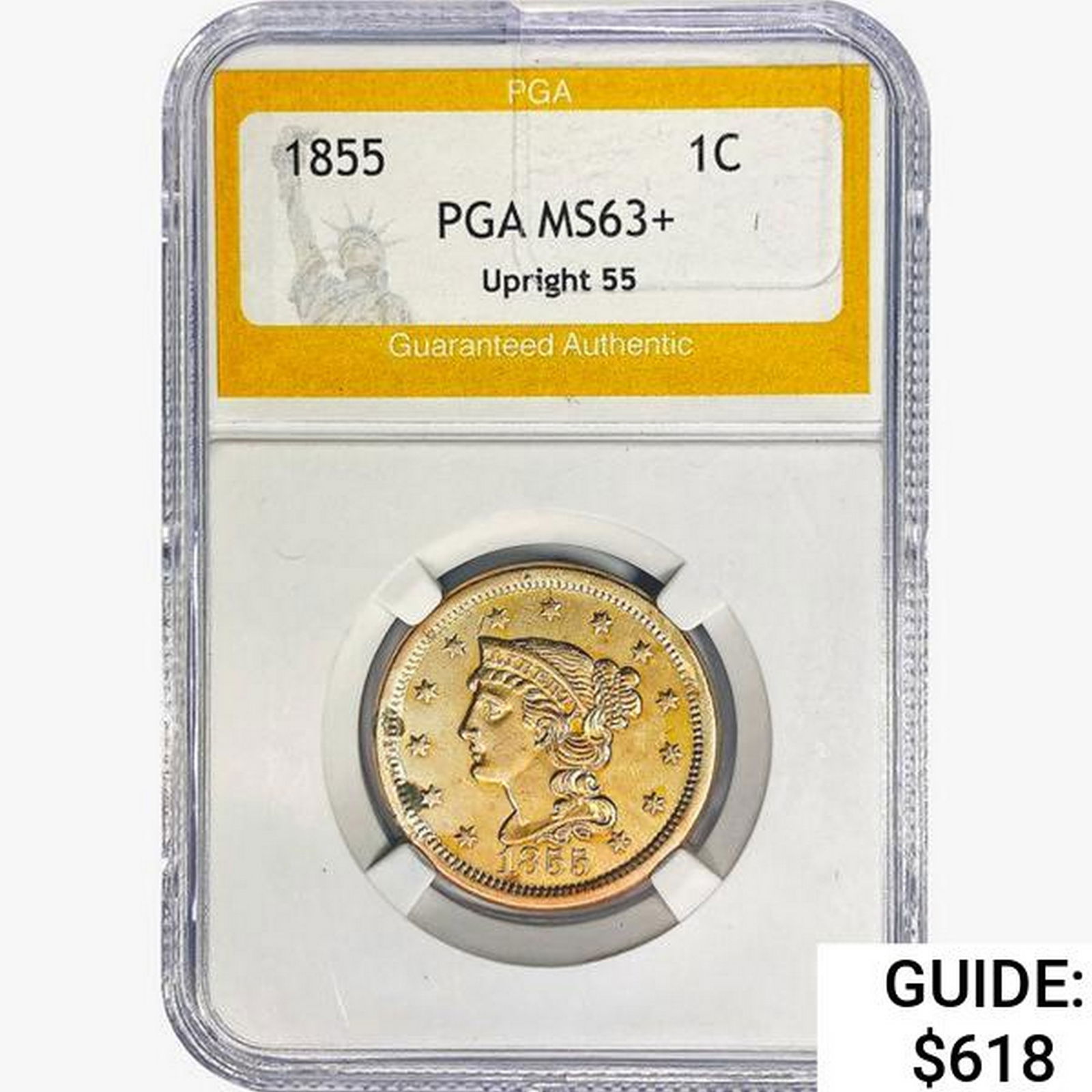 1855 Braided Hair Large Cent PGA MS63+ Upright 55 (1 of 2)