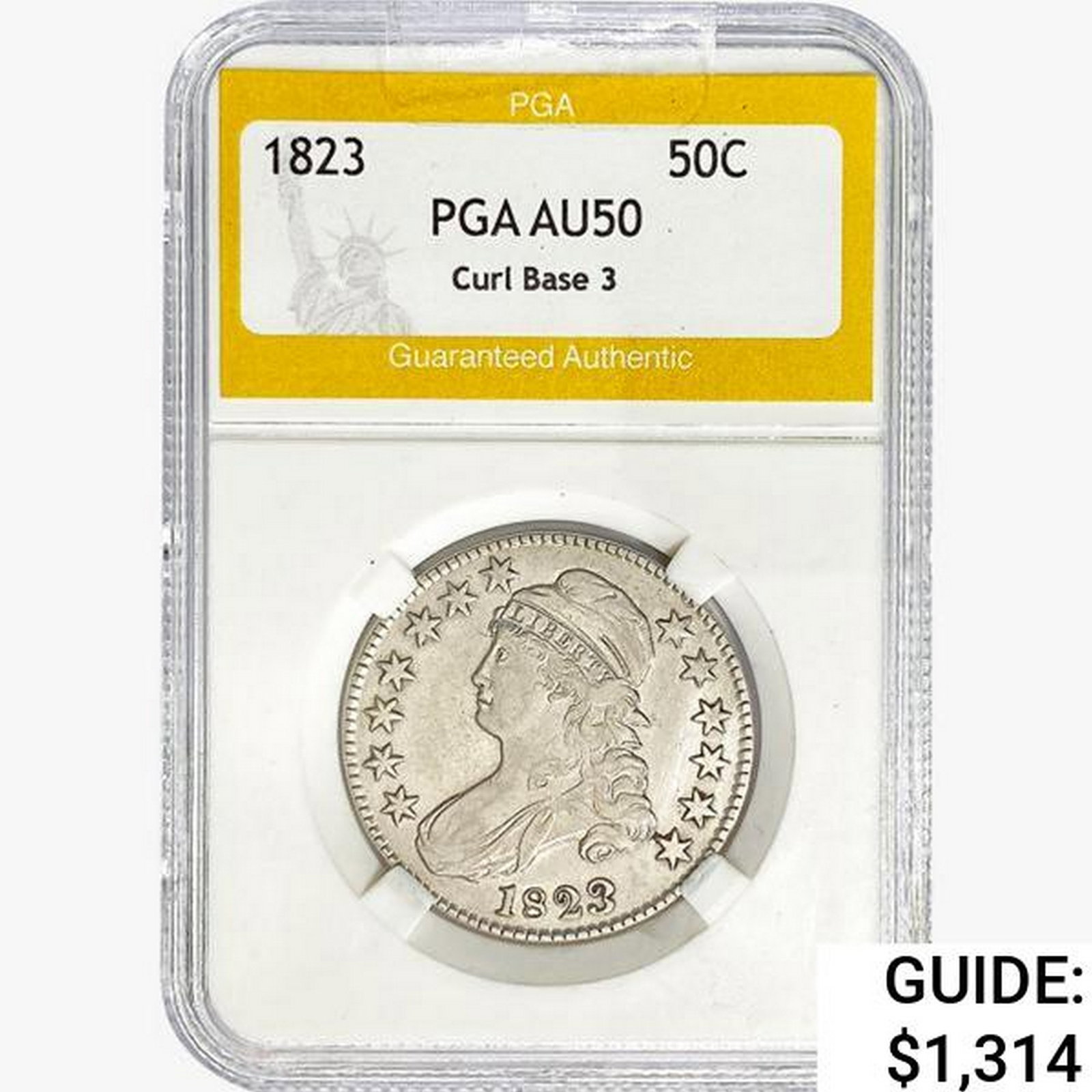 1823 Capped Bust Half Dollar PGA AU50 Curl Base 3 (1 of 2)
