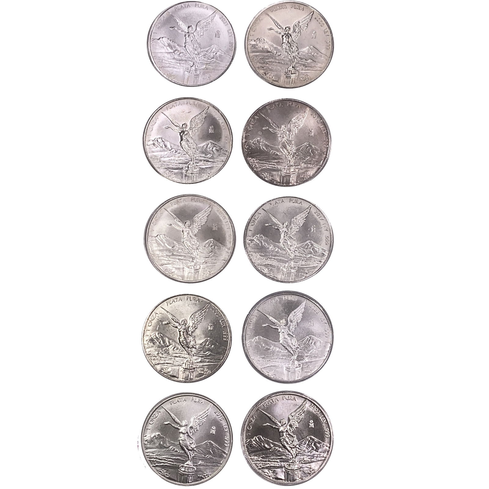 1999-2022 Mexican 1oz Silver Libertads [10 coins] (1 of 2)