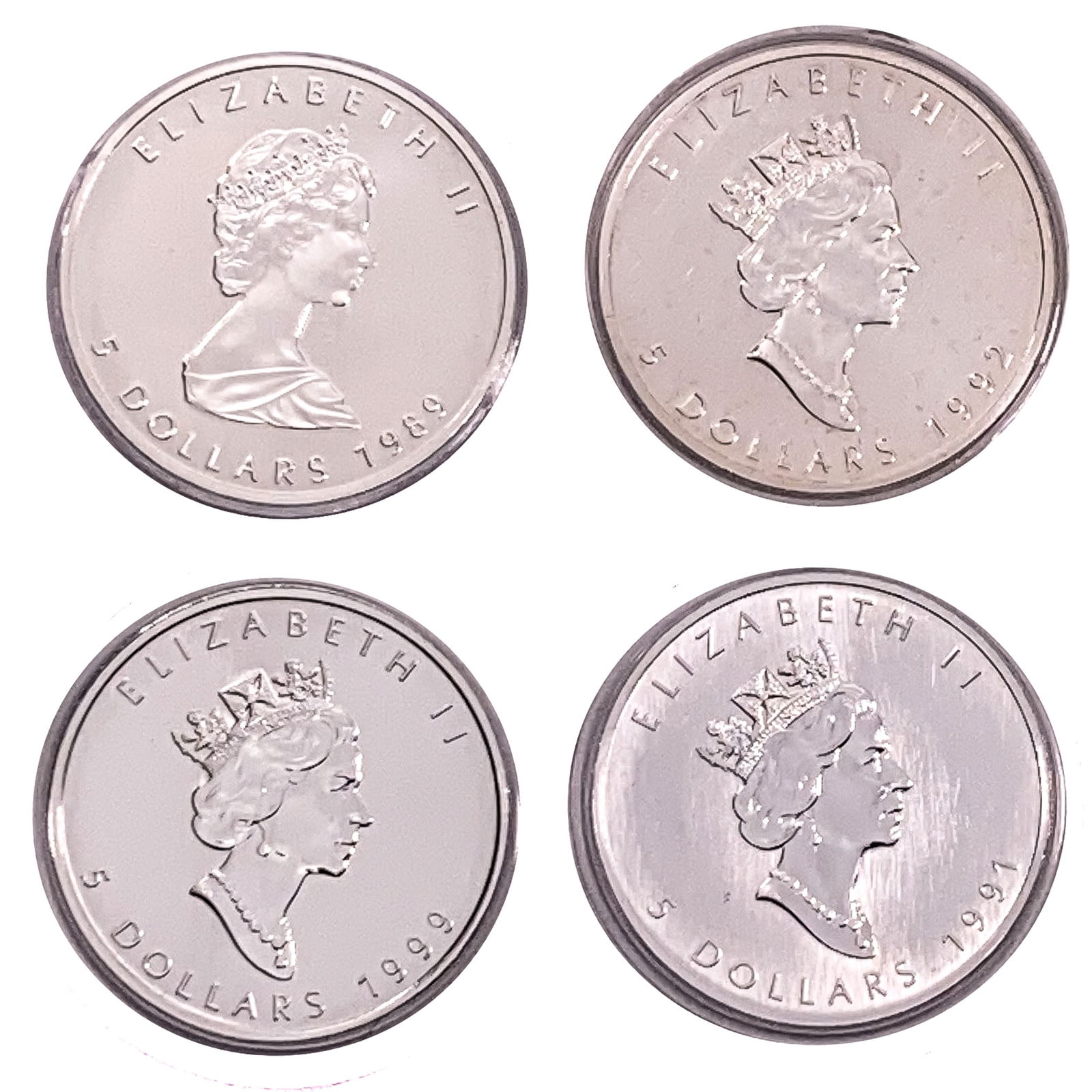 1989-1999 Canada 1oz silver Maple Leafs [4 Coins] (1 of 2)