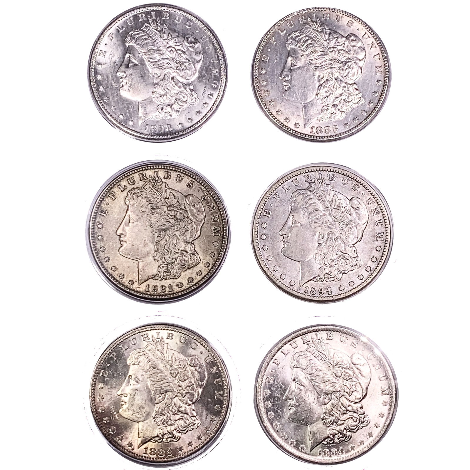 1878-1921 Varied Date Morgan Silver Dollars [6 Coi (1 of 2)