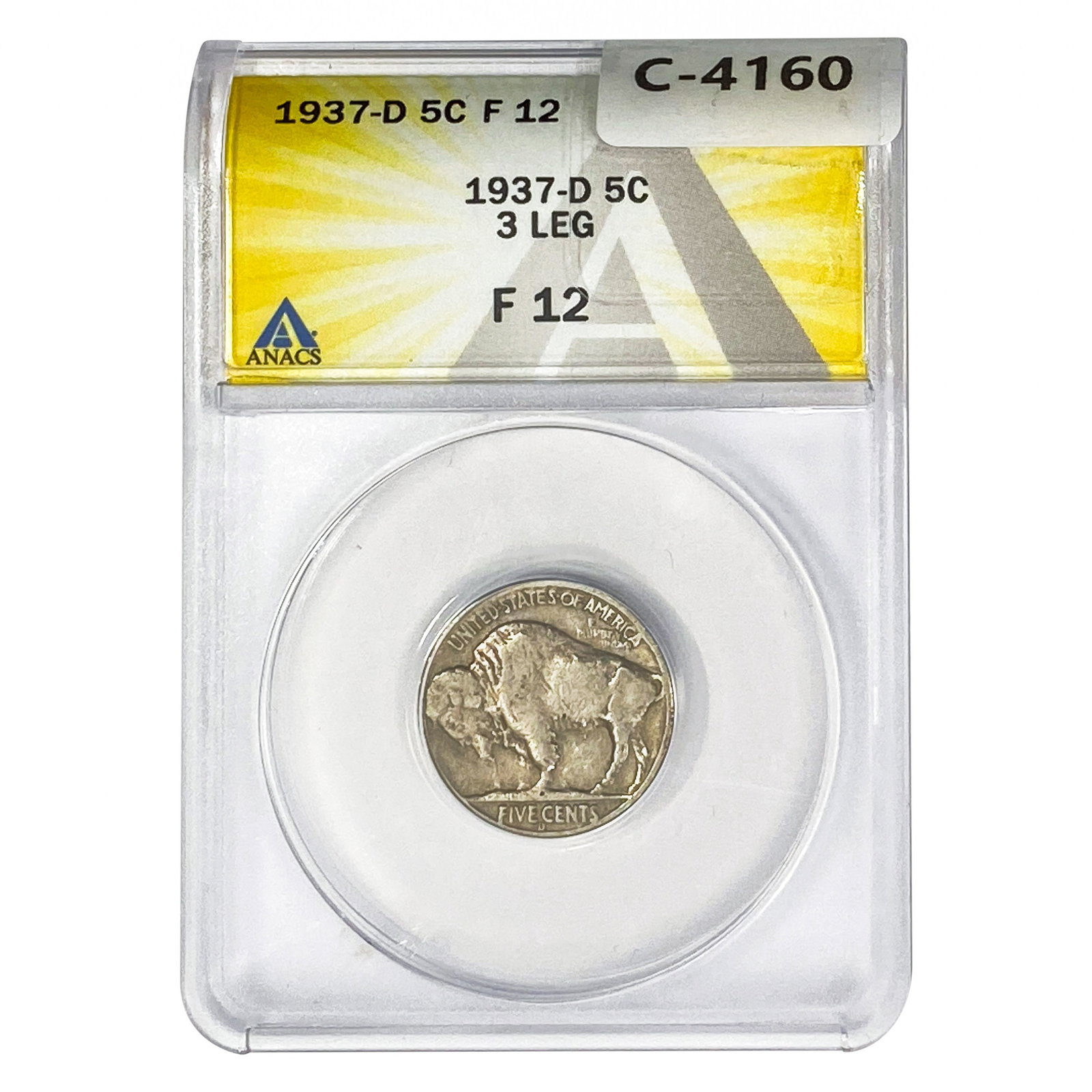 1937-D Buffalo Nickel ANACS F12 3 Legs (1 of 2)