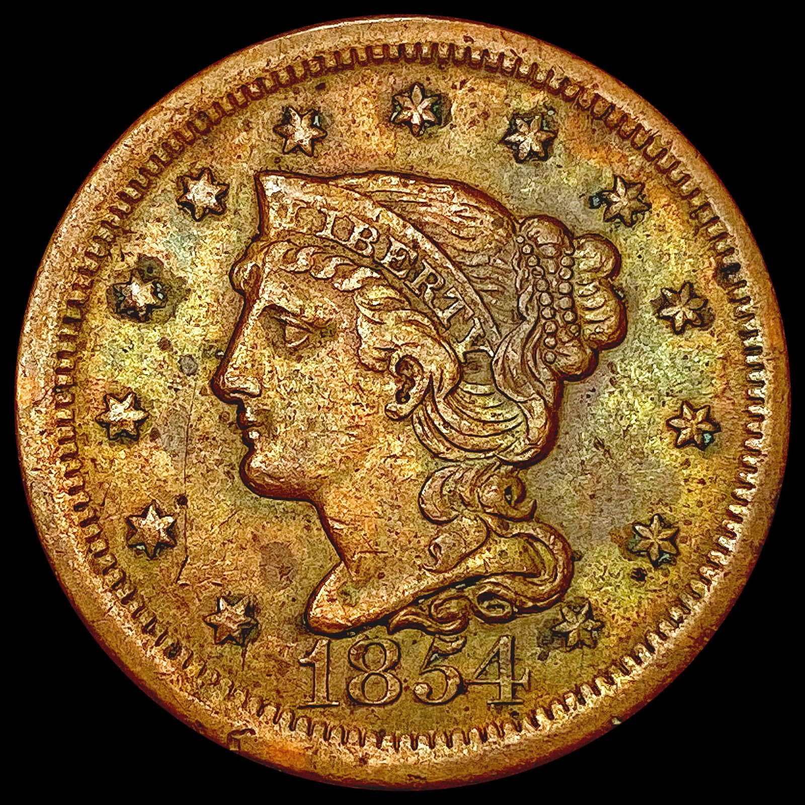 1854 Braided Hair Large Cent CLOSELY UNCIRCULATED (1 of 2)
