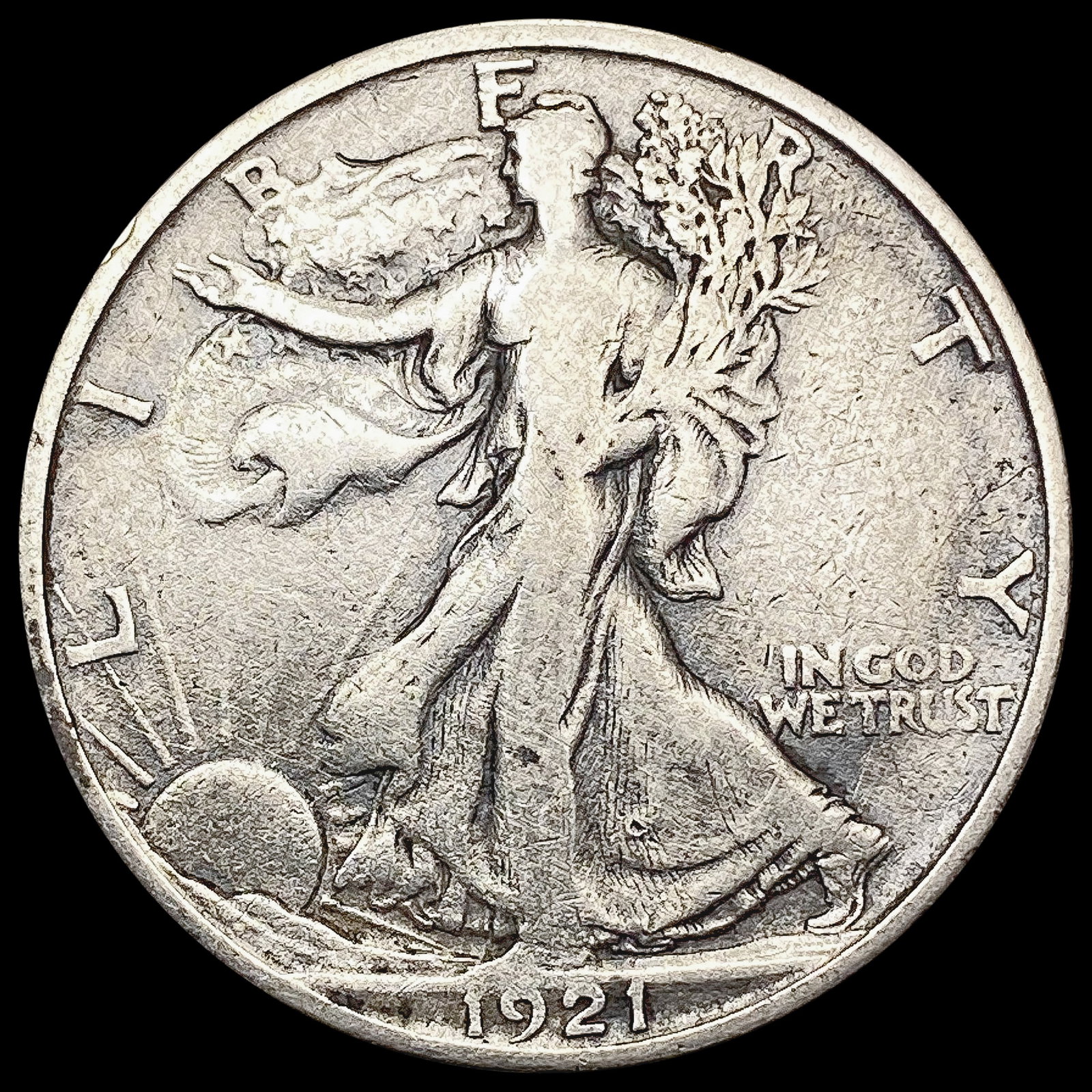 1921-S Walking Liberty Half Dollar LIGHTLY CIRCULA: 1921-S Walking Liberty Half Dollar LIGHTLY CIRCULA