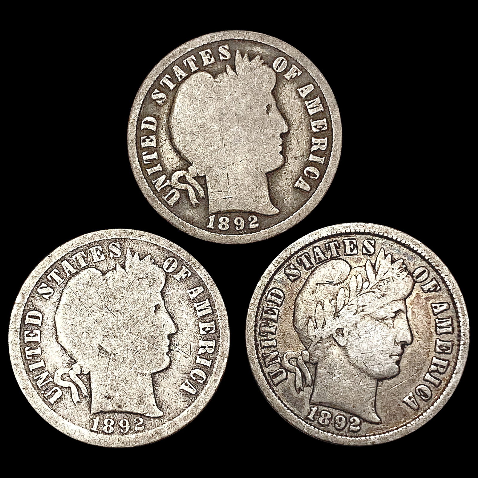 1892-O/S/P (3) Barber Dimes NICELY CIRCULATED (1 of 2)