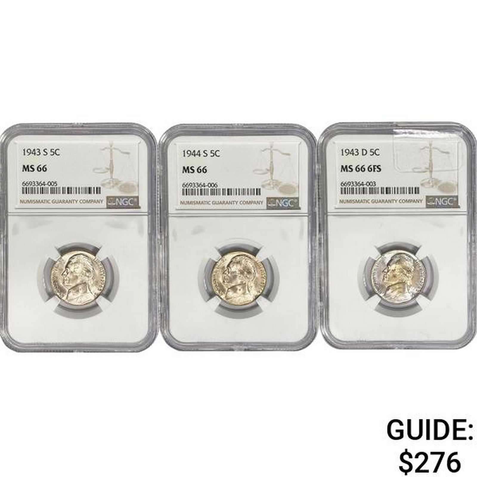 1943-1944 [3] Jefferson Nickel NGC MS66 (1 of 2)