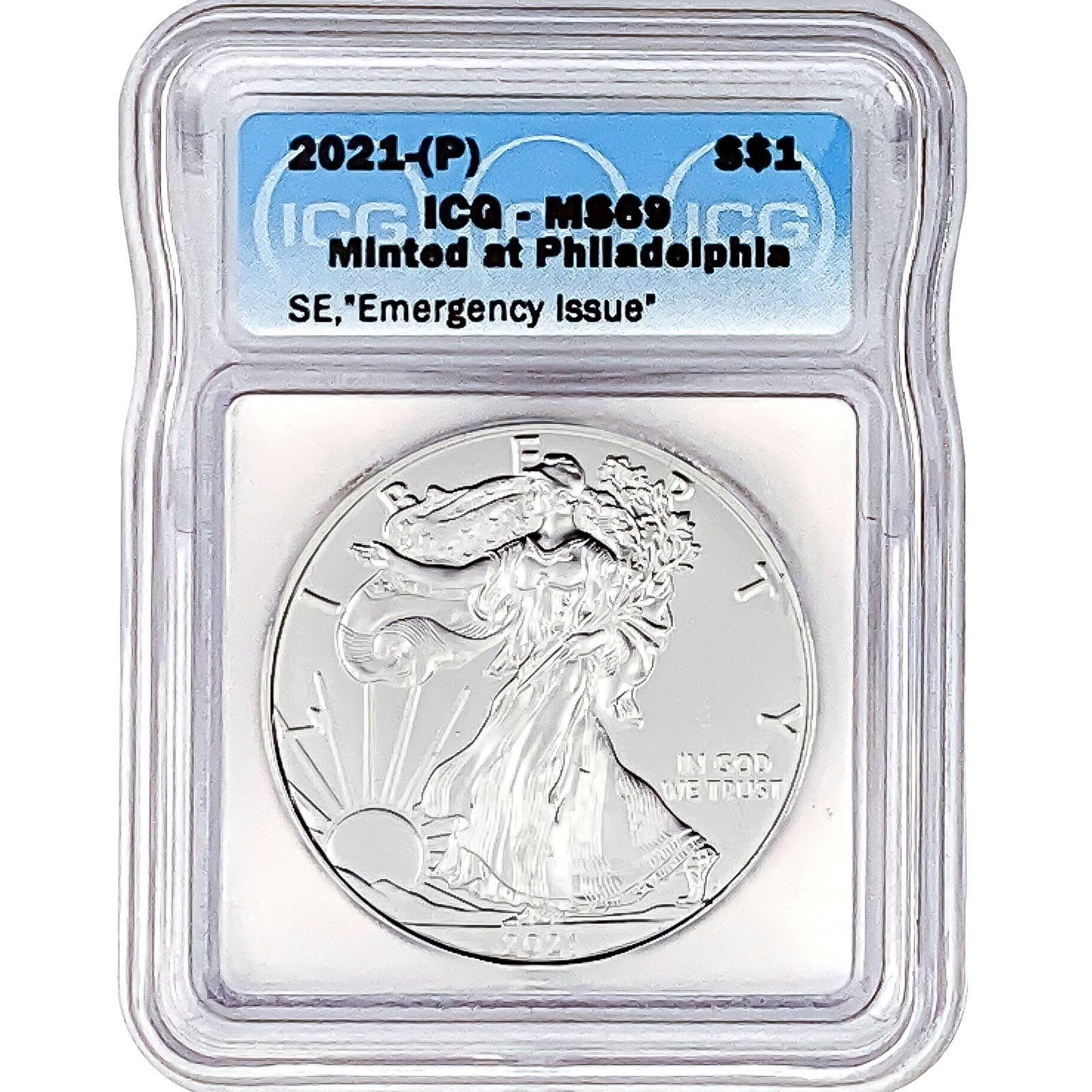 2021-P Silver Eagle ICG MS69 Emergency Issue (1 of 2)