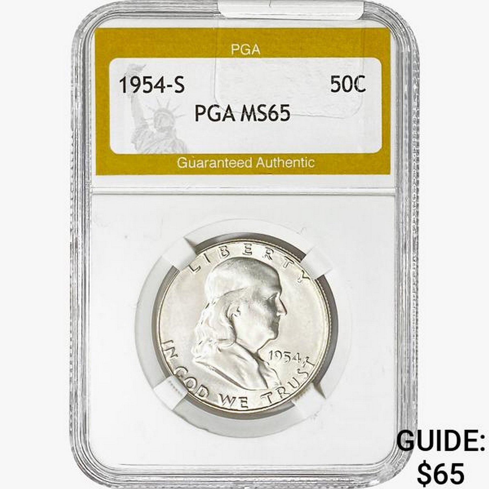 1954-S Franklin Half Dollar PGA MS65: 1954-S Franklin Half Dollar PGA MS65