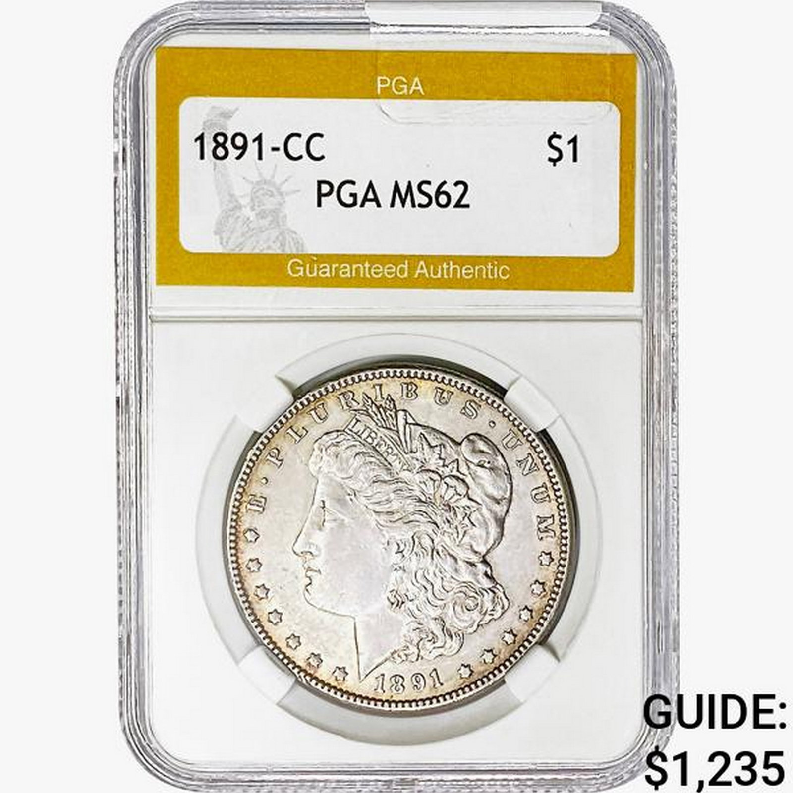 1891-CC Morgan Silver Dollar PGA MS62: 1891-CC Morgan Silver Dollar PGA MS62
