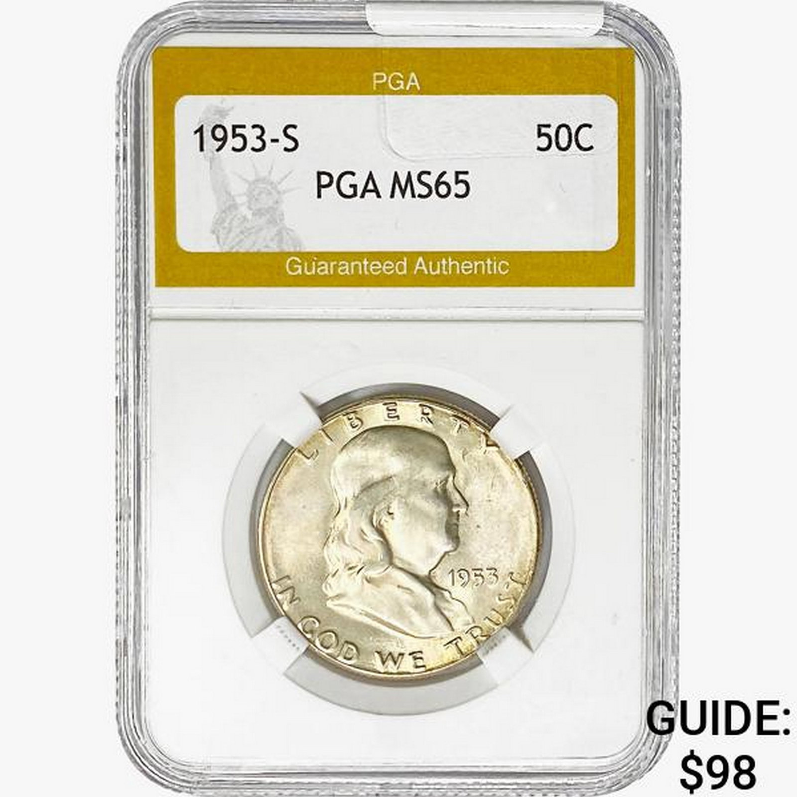 1953-S Franklin Half Dollar PGA MS65: 1953-S Franklin Half Dollar PGA MS65