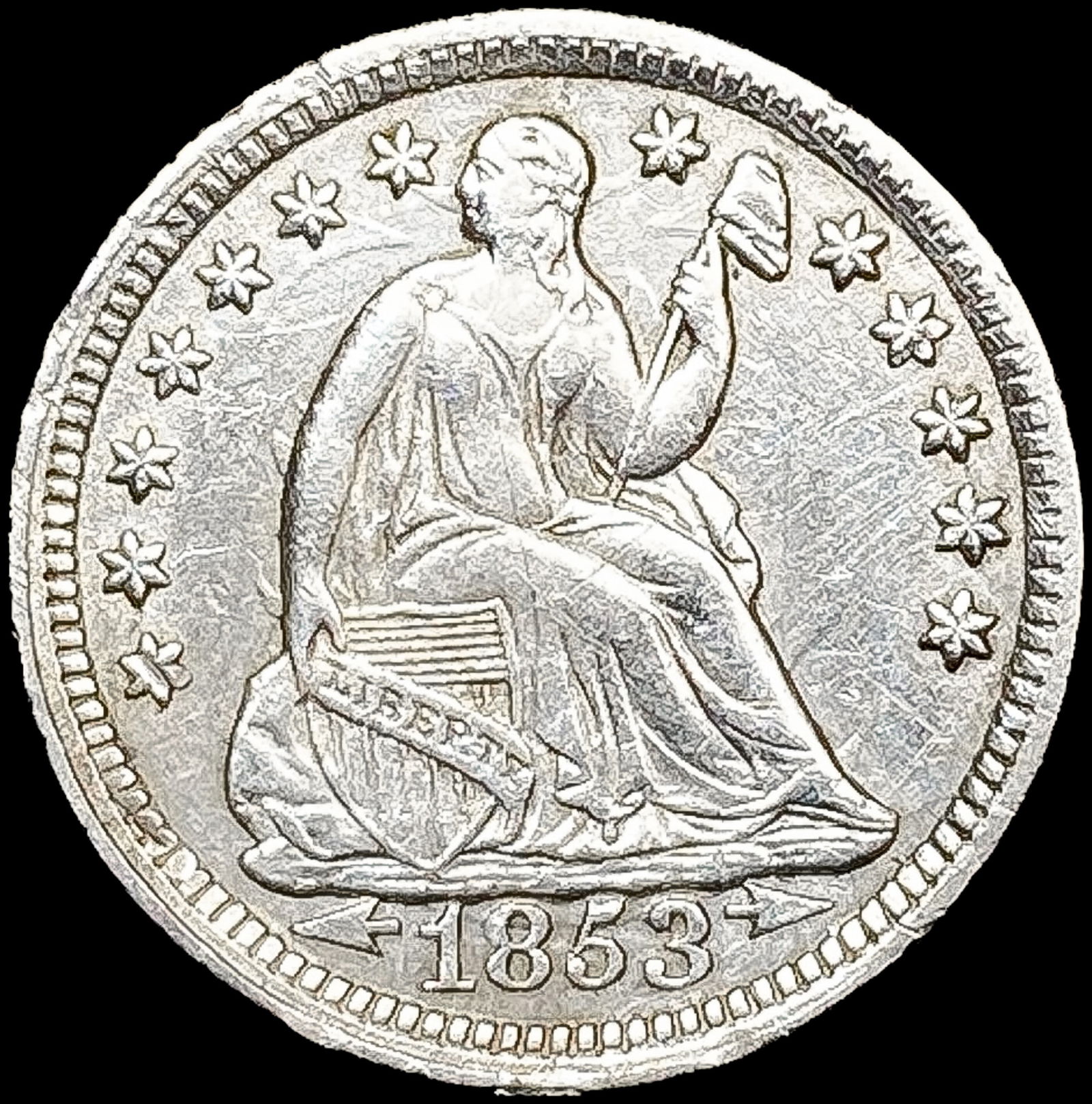 1853 Arws Seated Liberty Half Dime UNCIRCULATED (1 of 2)