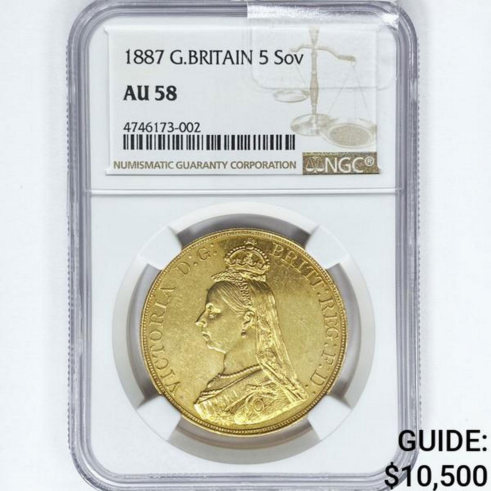 1887 G. Britain 1.1775oz Gold 5 Sovereign NGC AU58 (1 of 2)