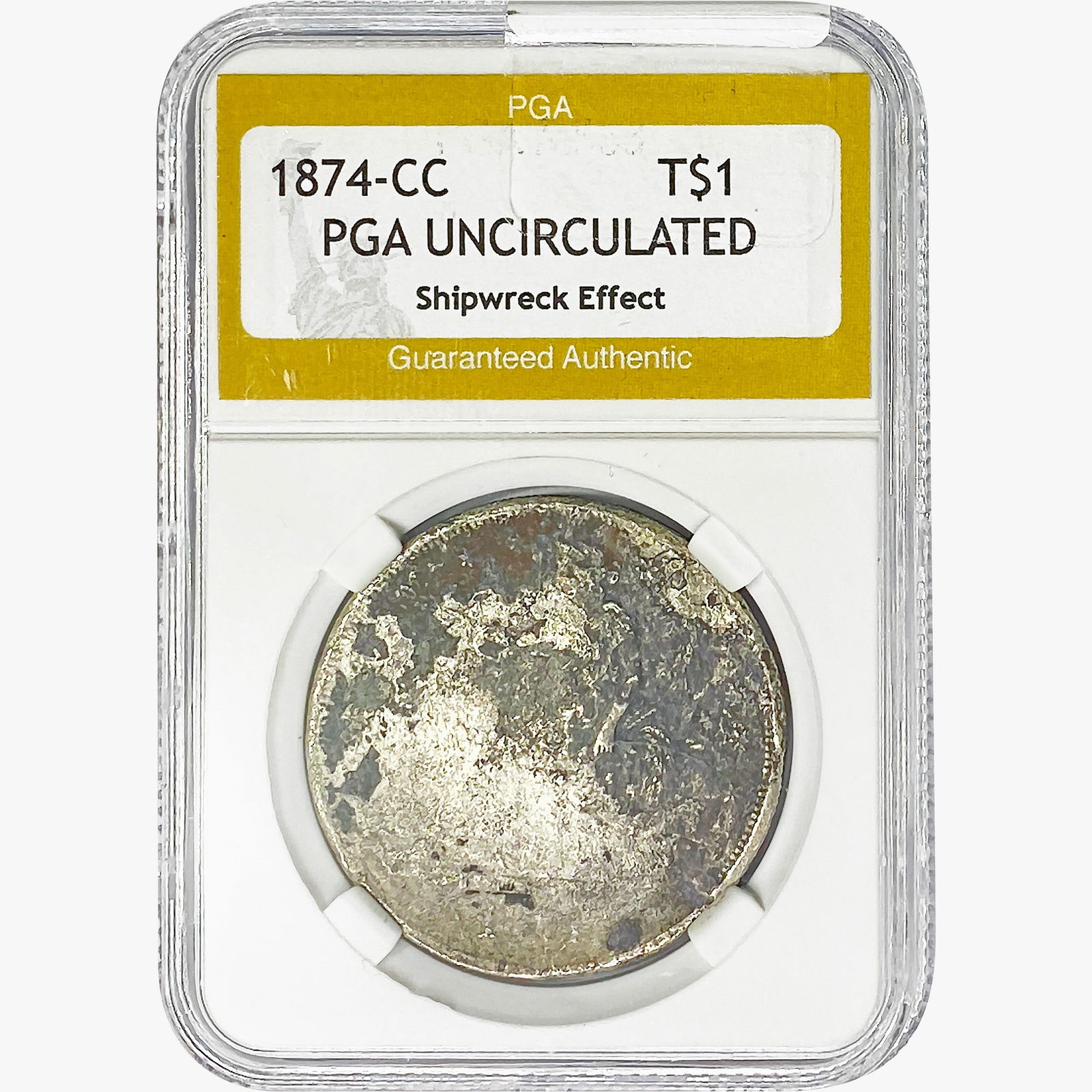 1874-CC Silver Trade Dollar PGA UNC  Shipwreck Eff (1 of 2)