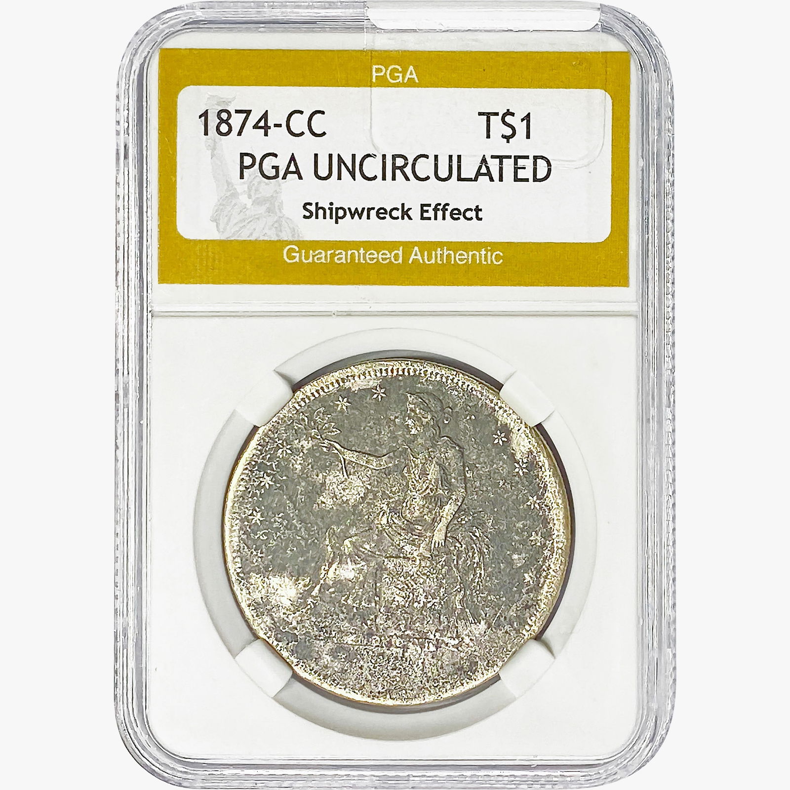 1874-CC Silver Trade Dollar PGA UNC  Shipwreck Eff (1 of 2)