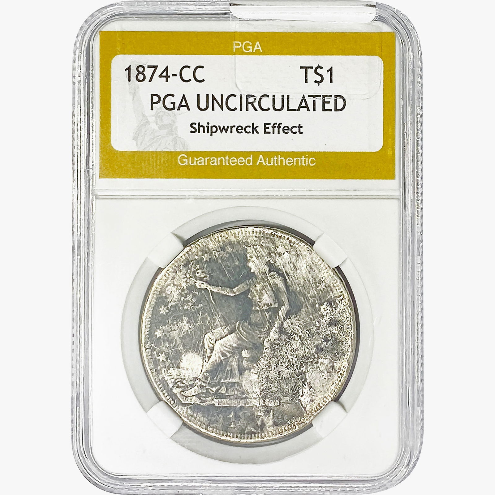 1874-CC Silver Trade Dollar PGA UNC  Shipwreck Eff (1 of 2)