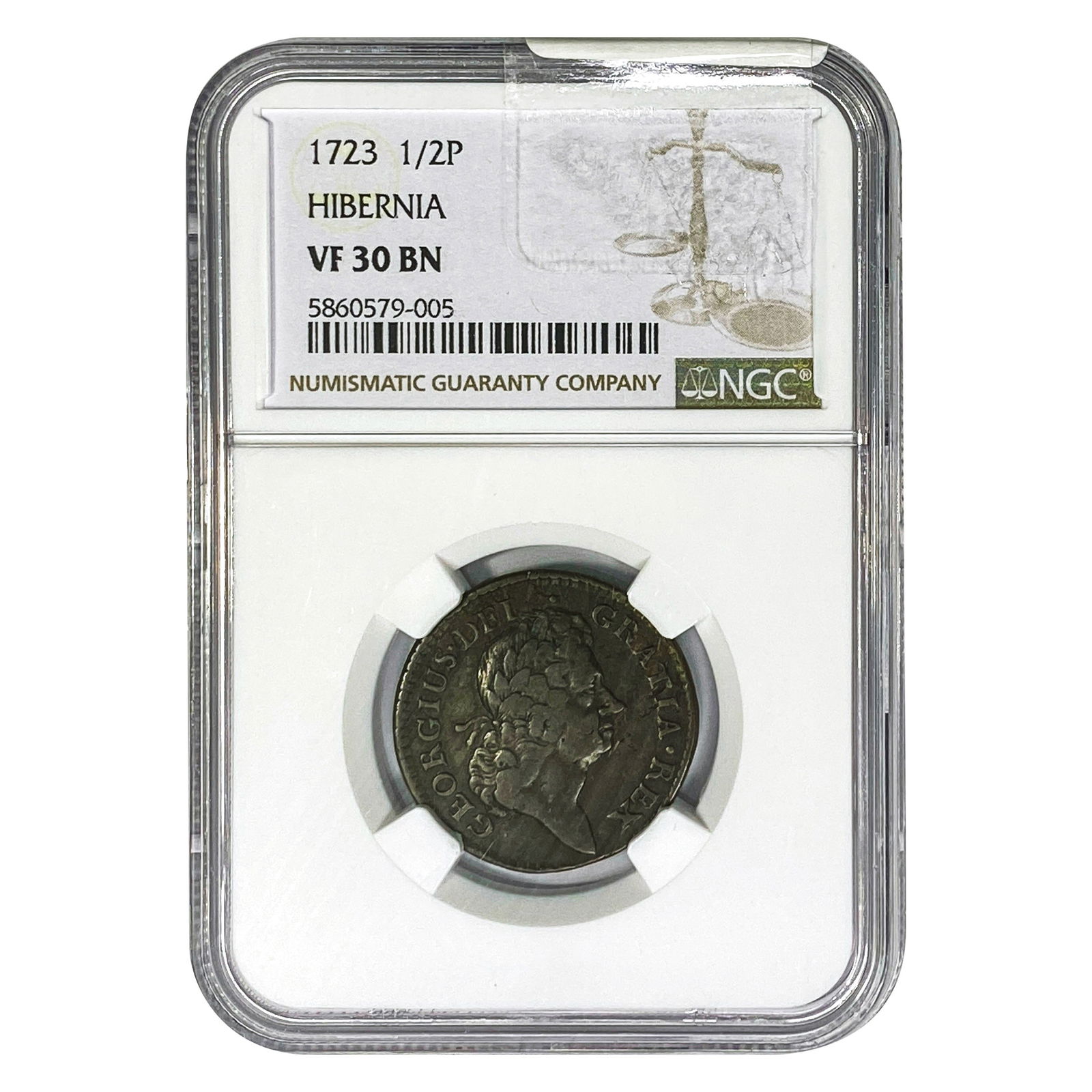 1723 Hibernia Colonial Half Penny NGC VF30 BN (1 of 2)