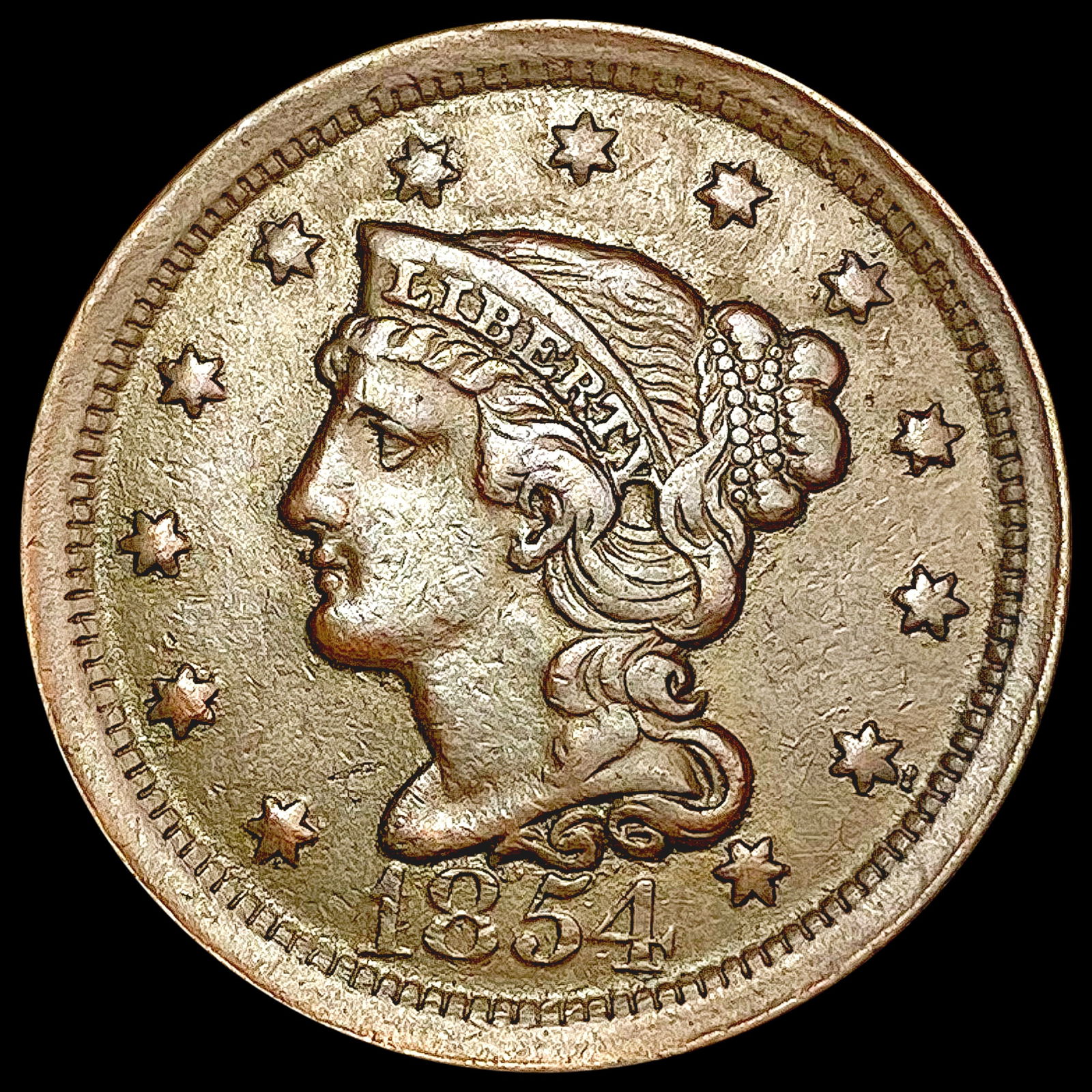 1854 Braided Hair Large Cent CLOSELY UNCIRCULATED (1 of 2)