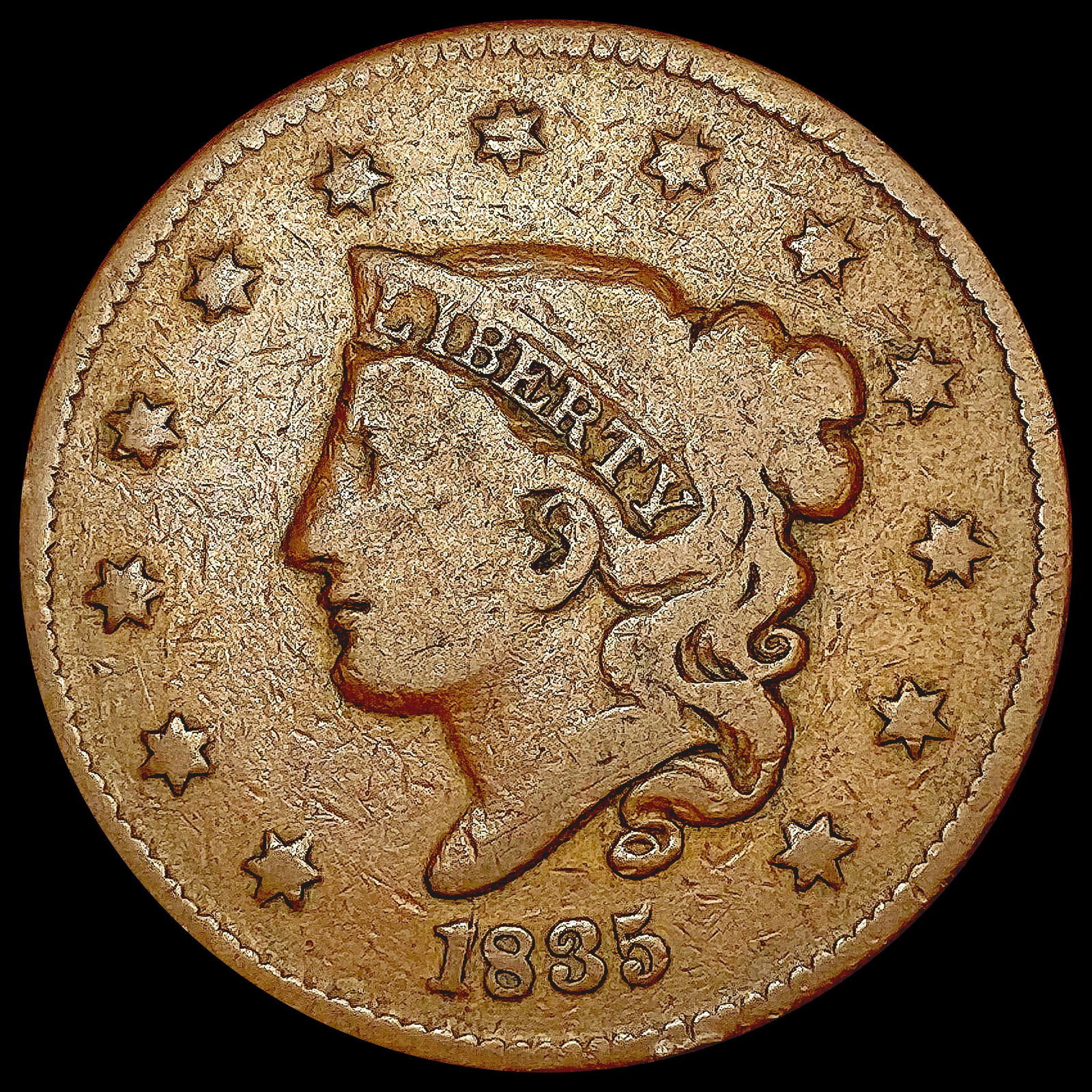 1835 Sm 8 Coronet Head Large Cent NICELY CIRCULATE (1 of 2)