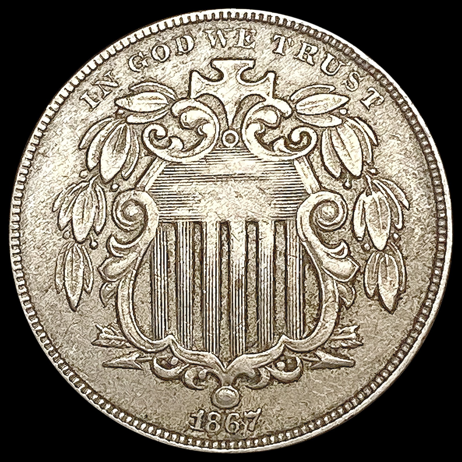 1867 W/Rays Shield Nickel CLOSELY UNCIRCULATED (1 of 2)
