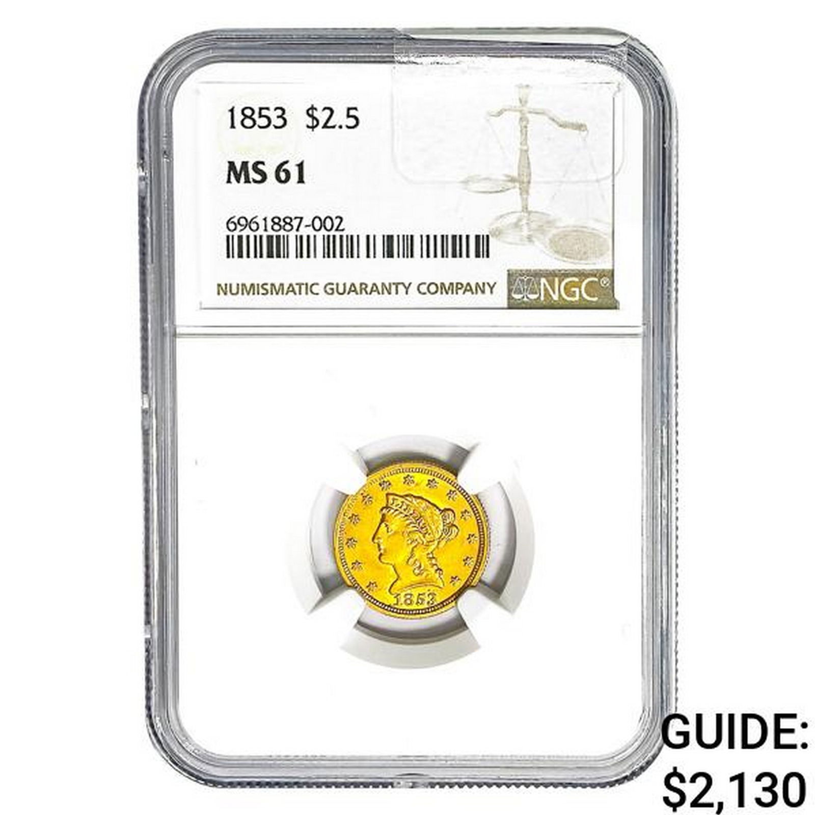 1853 $2.50 Gold Quarter Eagle NGC MS61 (1 of 2)