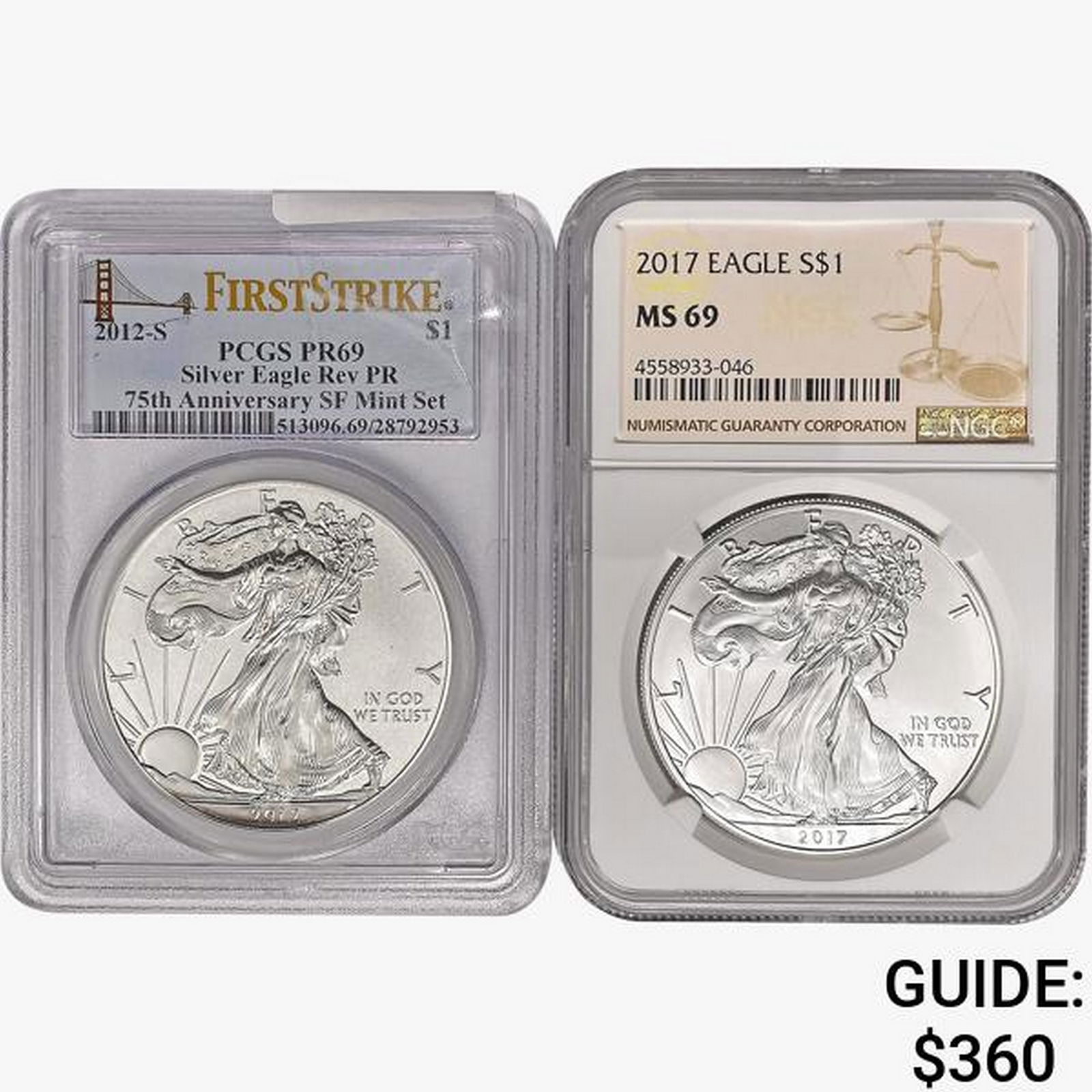 [2] 2012 & 2017 Silver Eagle NGC/PCGS PR/MS69 (1 of 2)